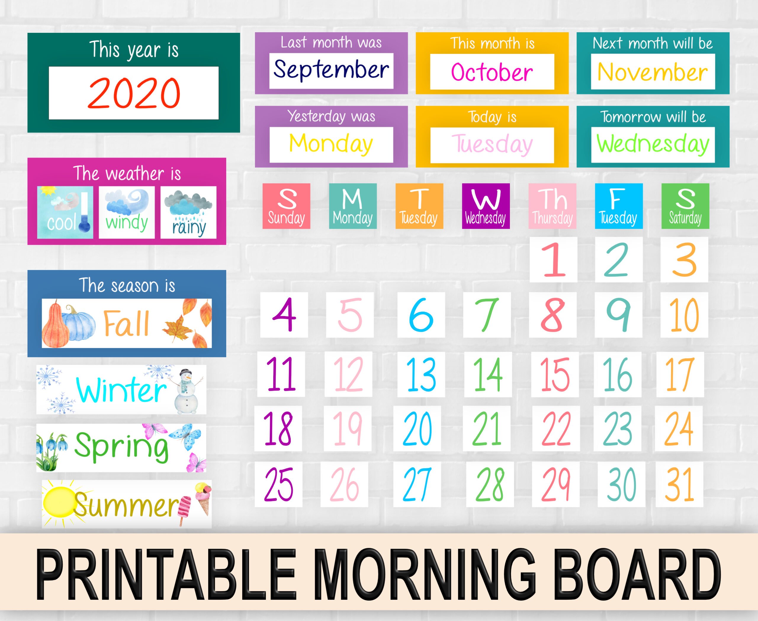 KIDS | SCHOOL GAMES Kids Morning Board Activity Game Home school Weather Chart Calendar