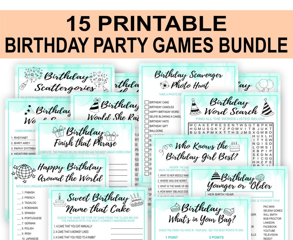 15 Printable Birthday Party Games Printables Depot