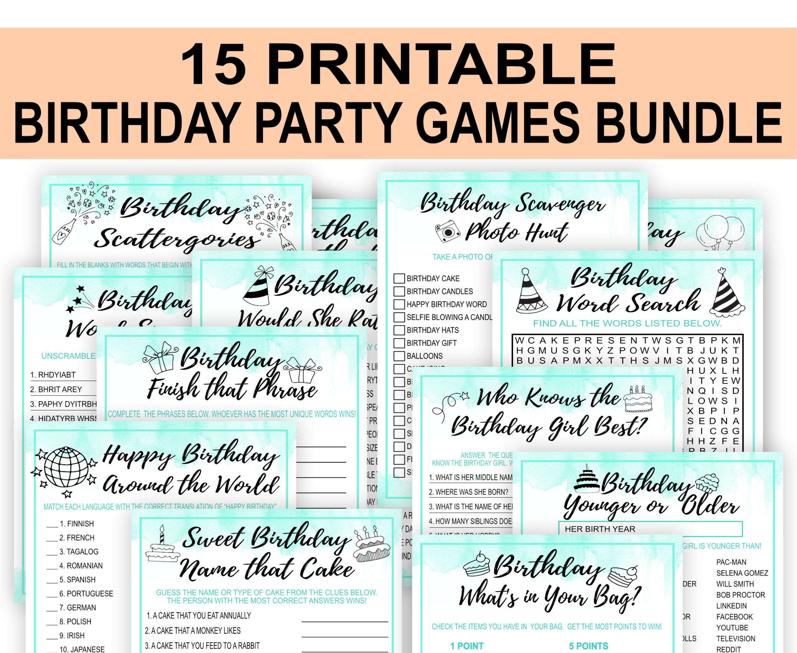 BIRTHDAY GAMES 15 PRINTABLE BIRTHDAY PARTY GAMES – MINT Adult Birthday