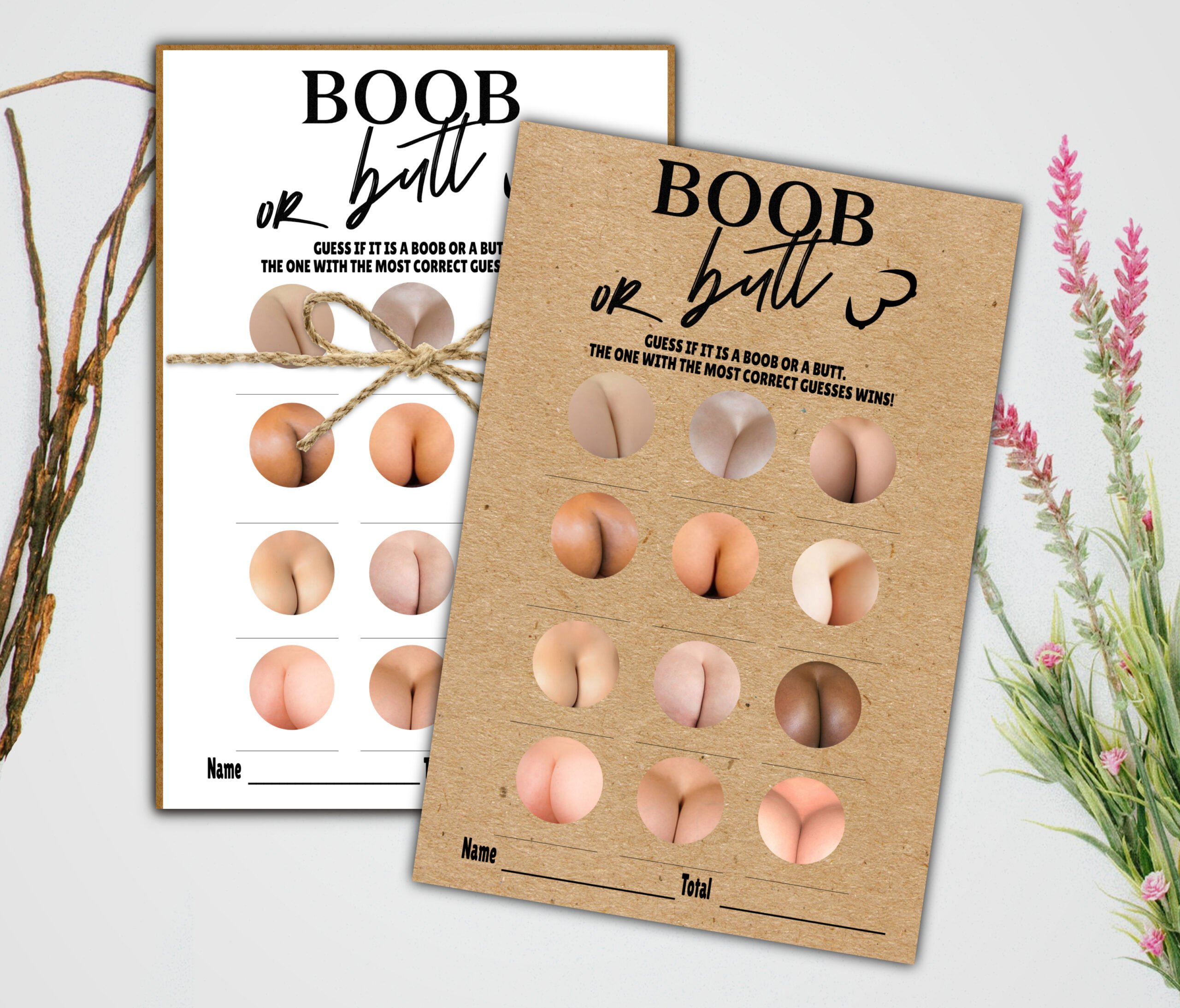 Bridal Shower Games Rustic Boob or Butt Dirty Adult Game Bachelorette Boob or Butt Game