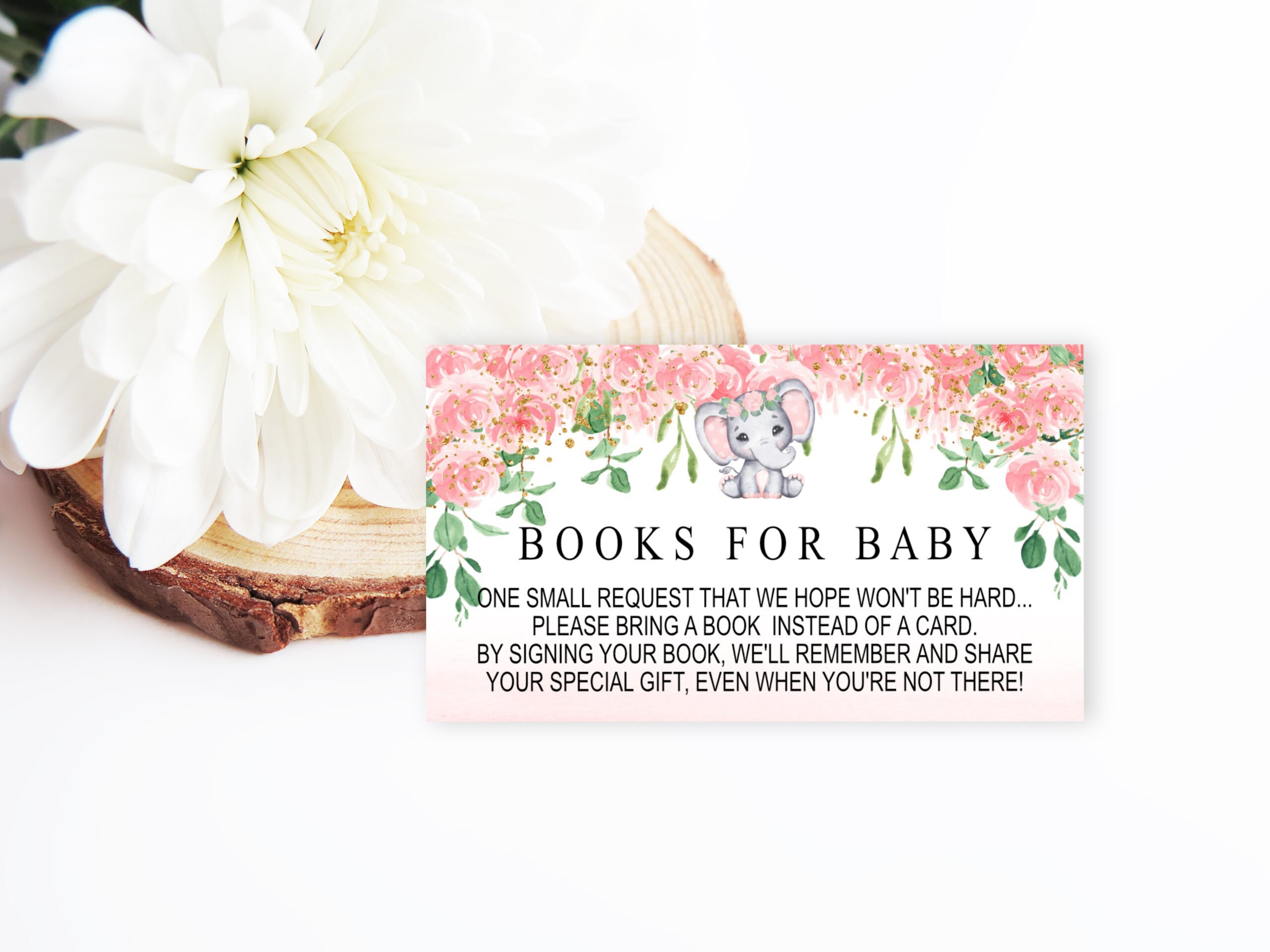TAGS | LABELS Pink Elephant, Book Request Card Baby Girl