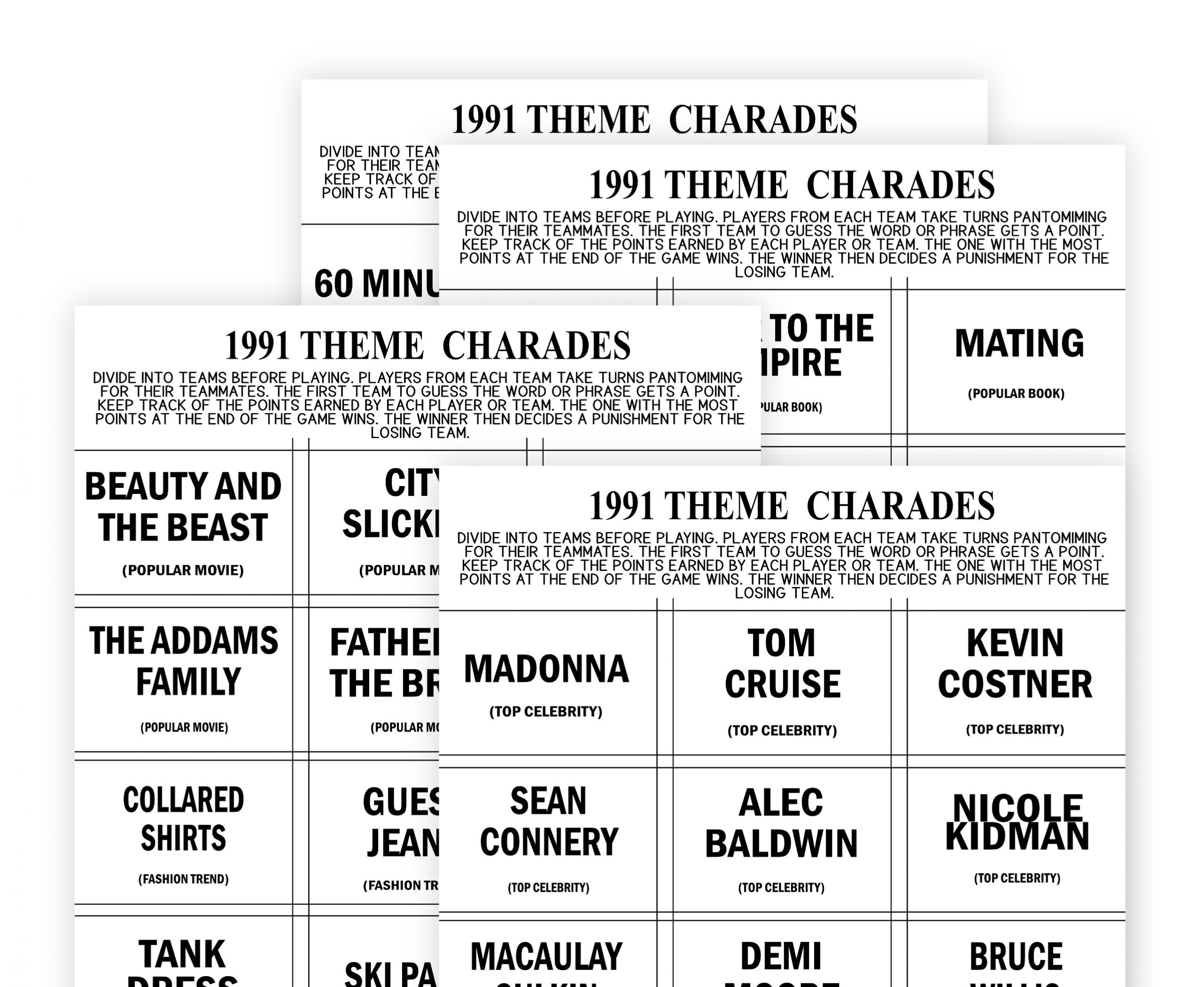 Birthday Games BORN IN 1991 GAMES Birthday Party For Men and women 1991 Charades