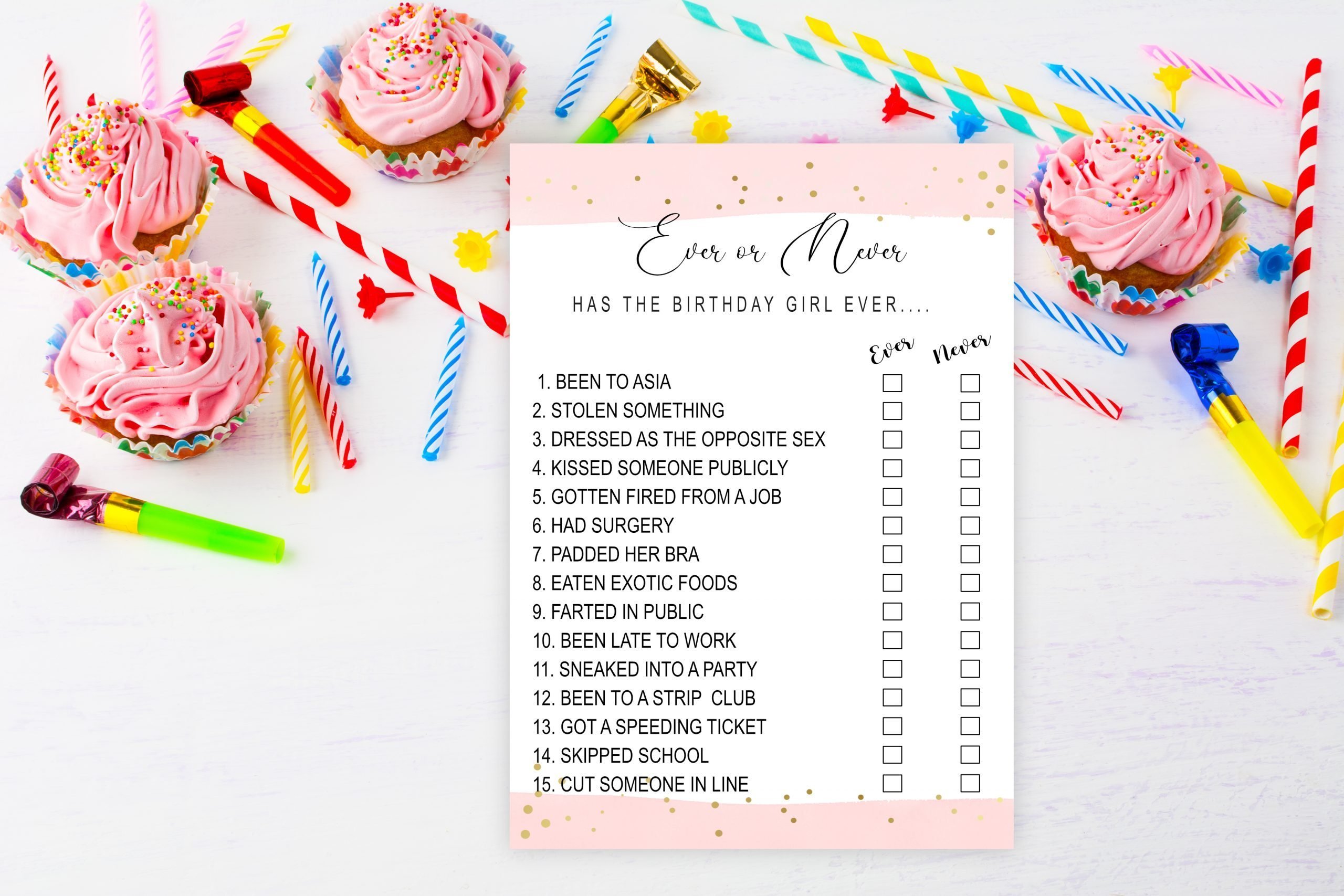 BIRTHDAY GAMES Ever or Never B-Day party game Adult