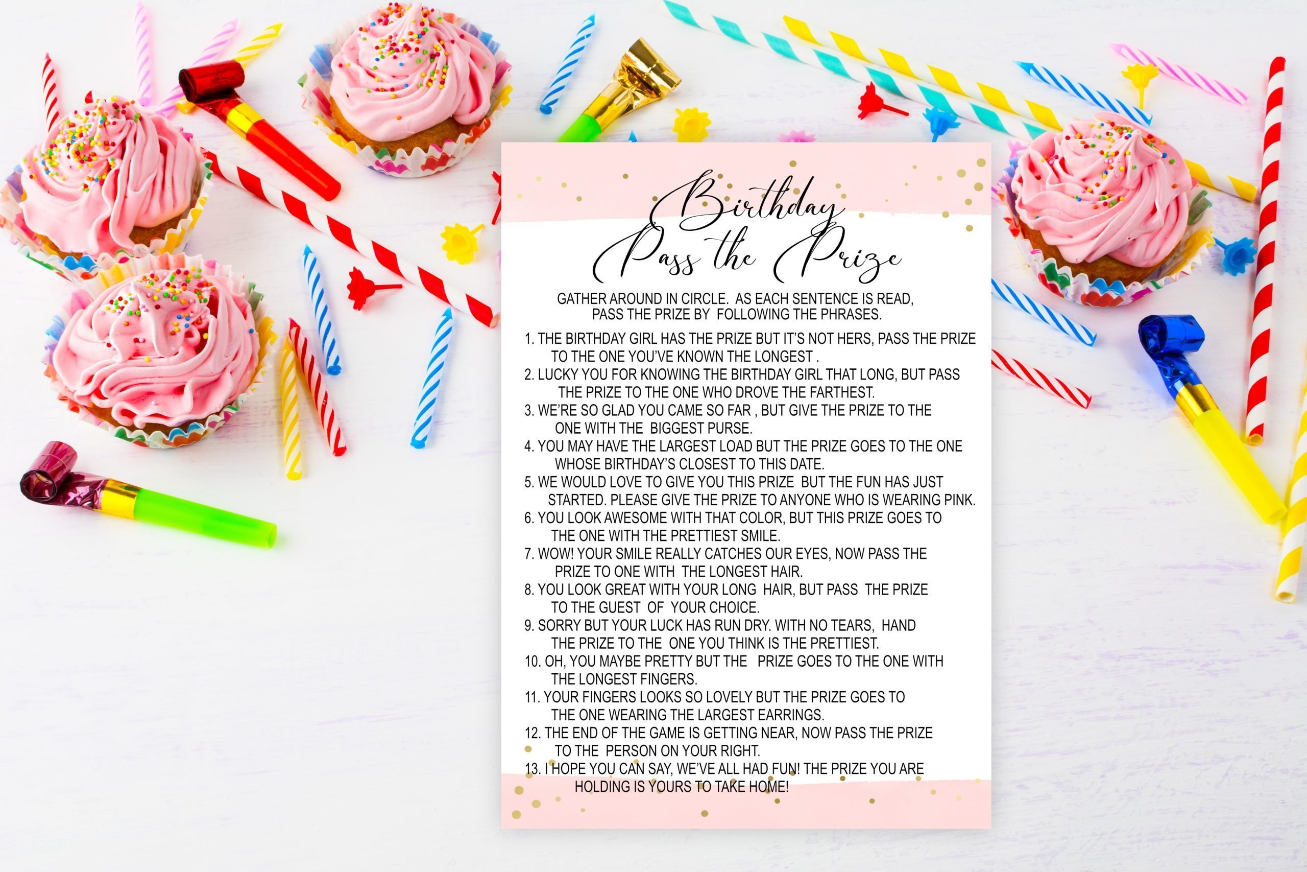 Birthday Games Birthday Pass the Prize Game – Pink 1110