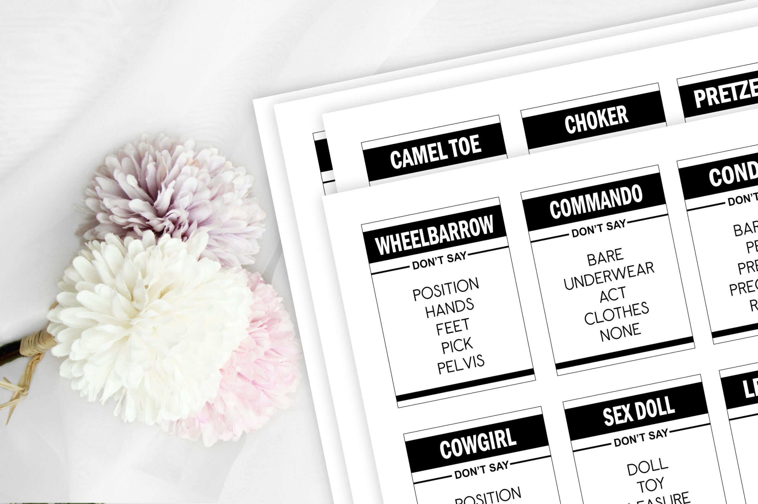 Bridal Shower Games Dirty Naughty Taboo Game Cards – Printable Adult Taboo