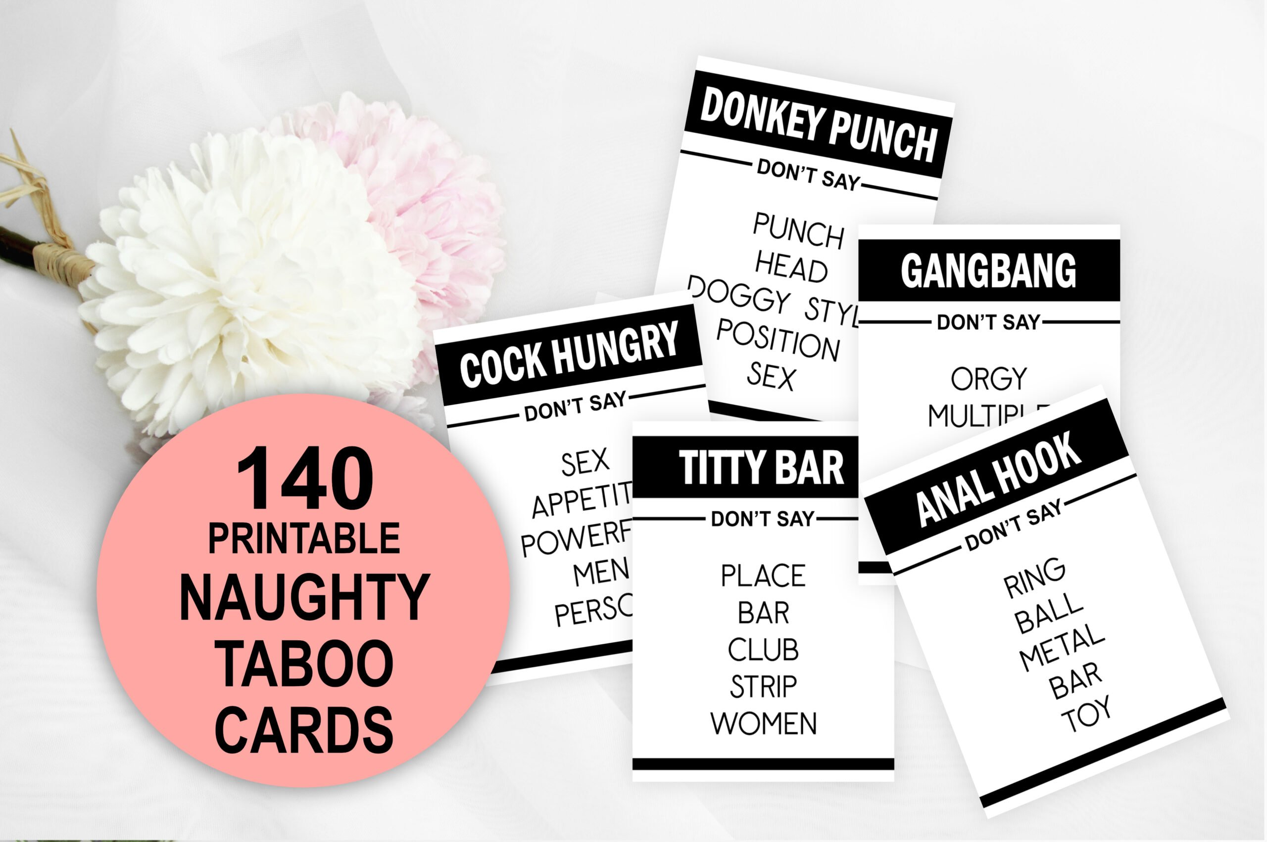 Bridal Shower Games Dirty Naughty Taboo Game Cards – Printable Adult Taboo