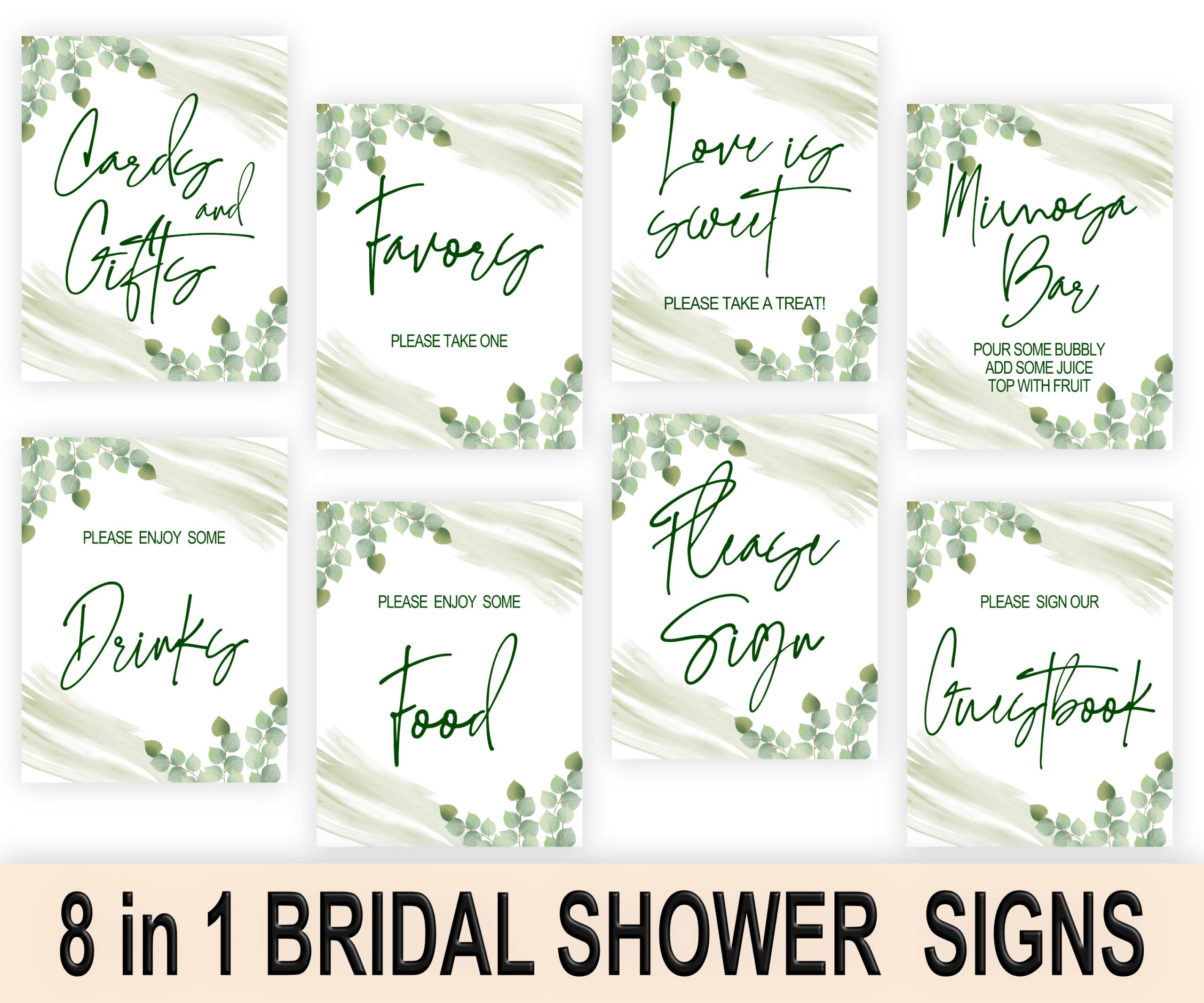 DECOR | SIGNS Greenery Bridal Shower Signs 8-1 Bundle Botanical