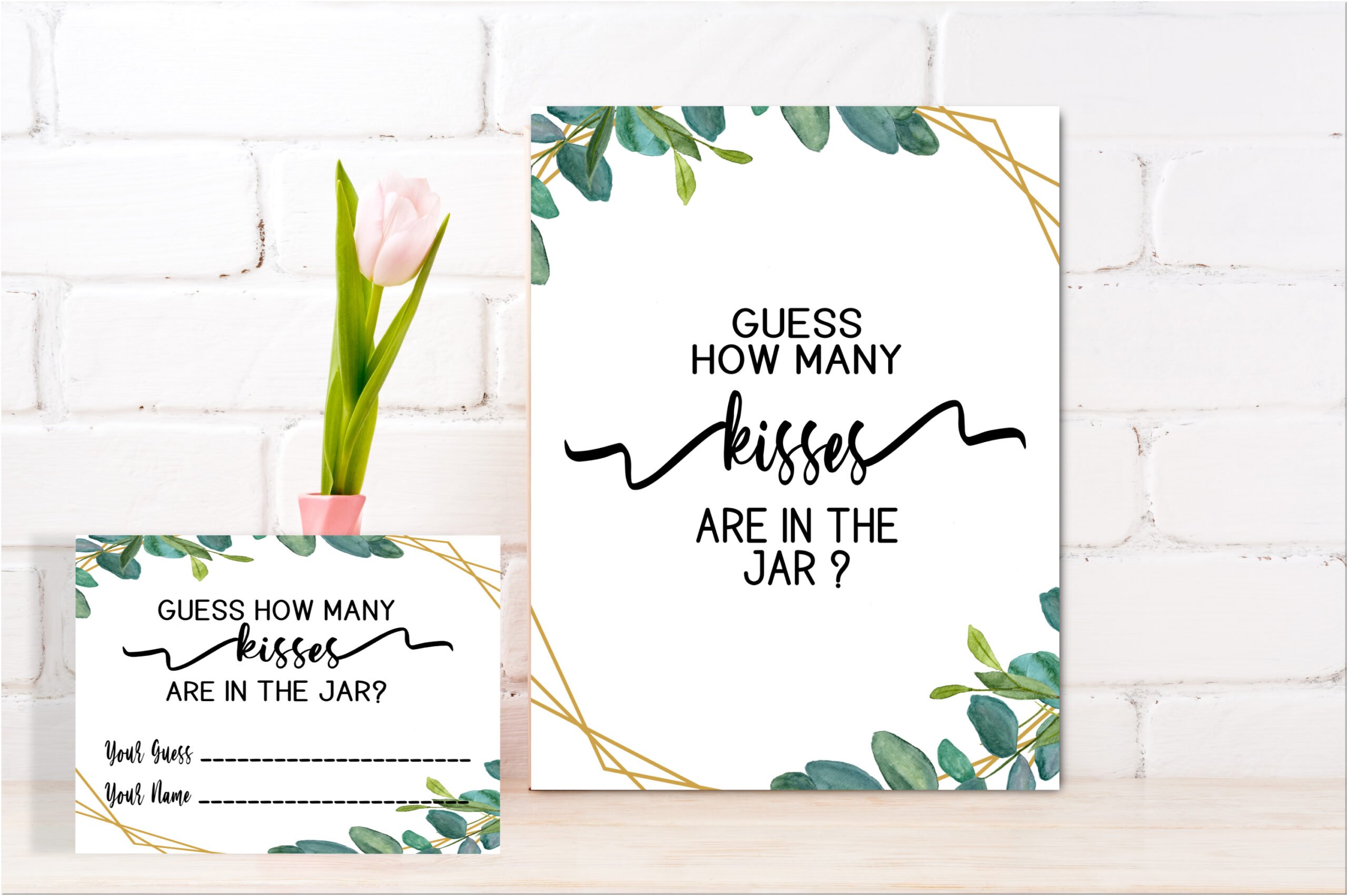 Bridal Shower Games GREENERY HOW MANY KISSES ARE IN THE JAR GAME Bridal Shower Game