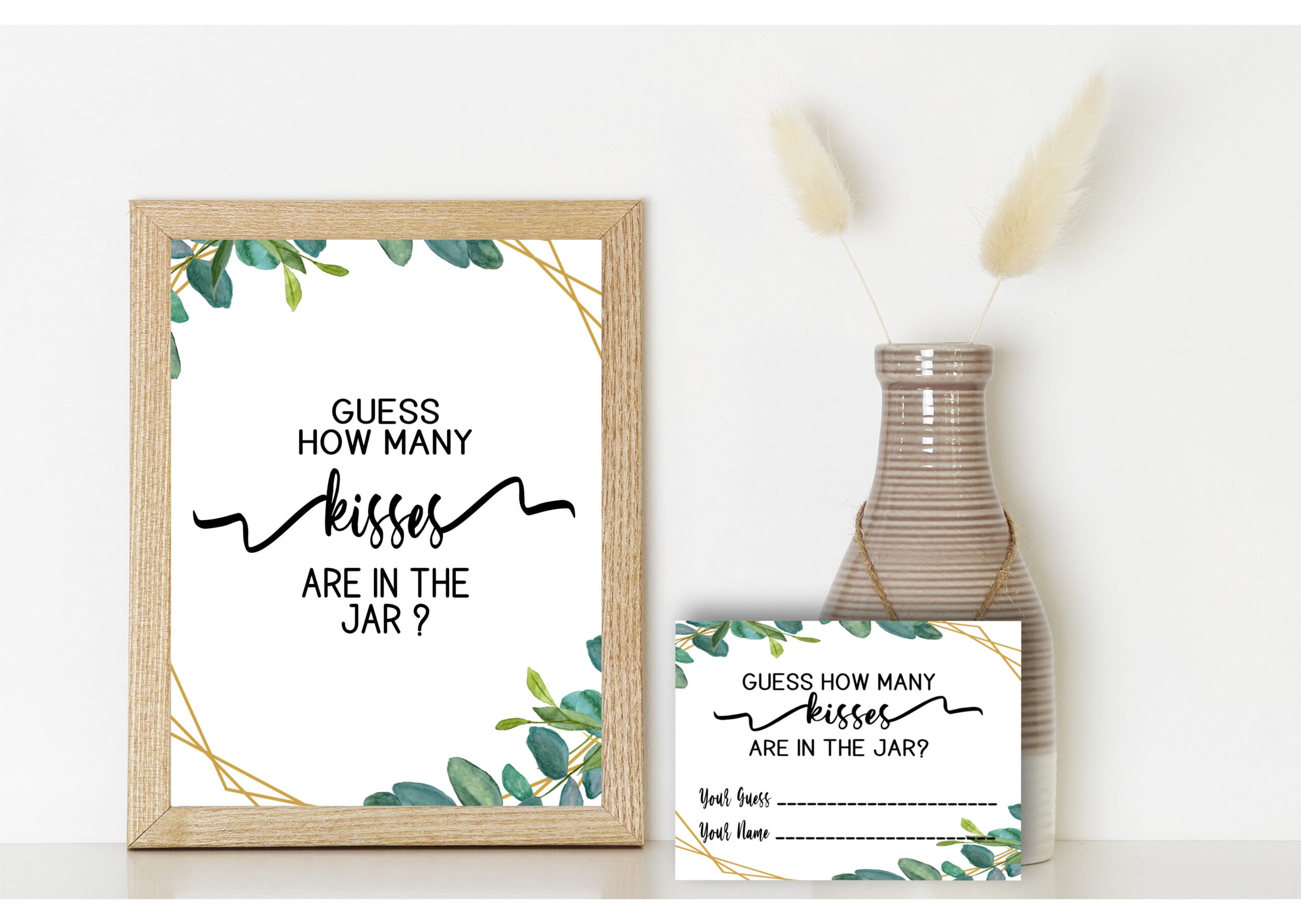 Bridal Shower Games GREENERY HOW MANY KISSES ARE IN THE JAR GAME Bridal Shower Game