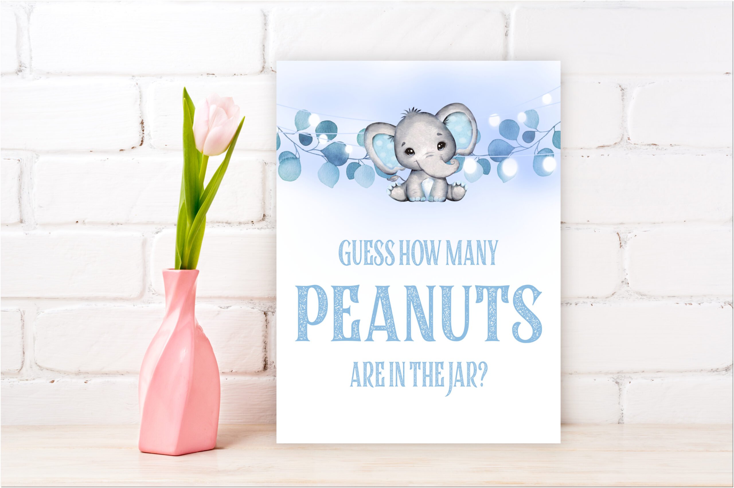 Baby Shower Games GUESS HOW MANY PEANUTS ARE IN THE JAR GAME, BLUE BABY BOY ELEPHANT THEME Baby Shower Game