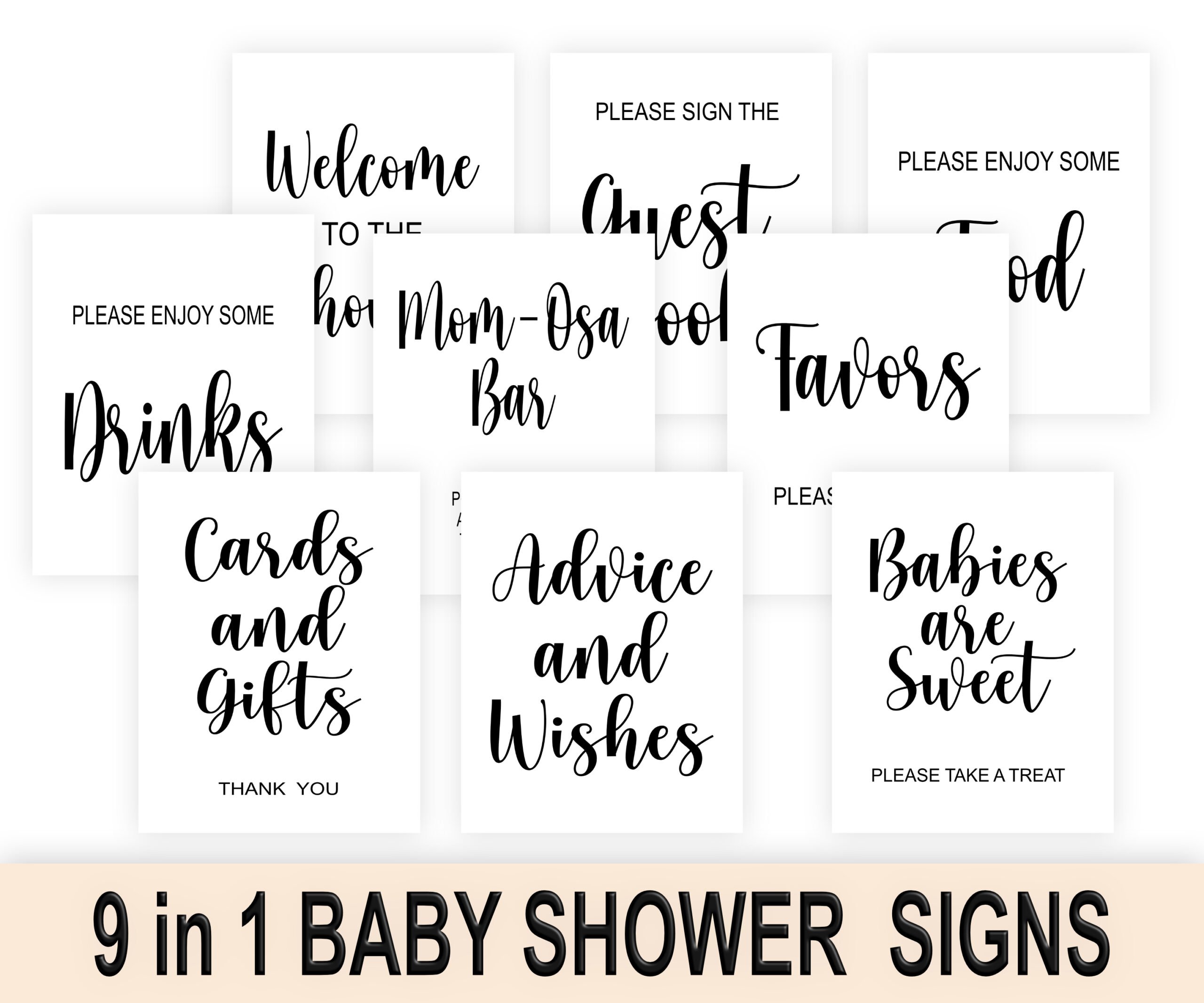 DECOR | SIGNS PLAIN WHITE SIGNS BABY SHOWER 9-1 BUNDLE Baby Shower