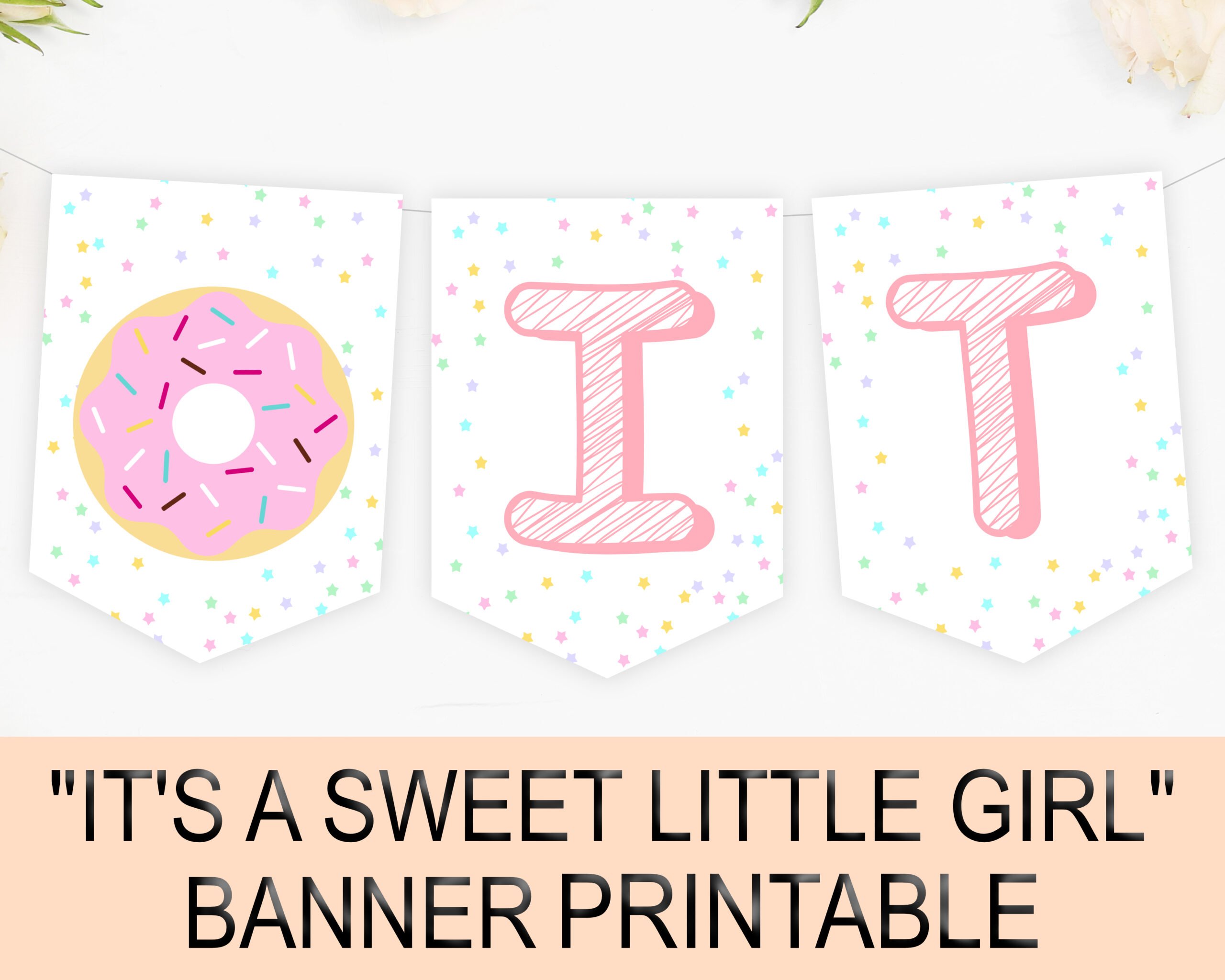 Bunting Flag Banner It’s A Sweet Little Girl Baby Shower Pink Donut Banner Sign Donut It's A Sweet Little Girl Baby Shower Banner Sign Decor Flag Bunting Decoration Garland