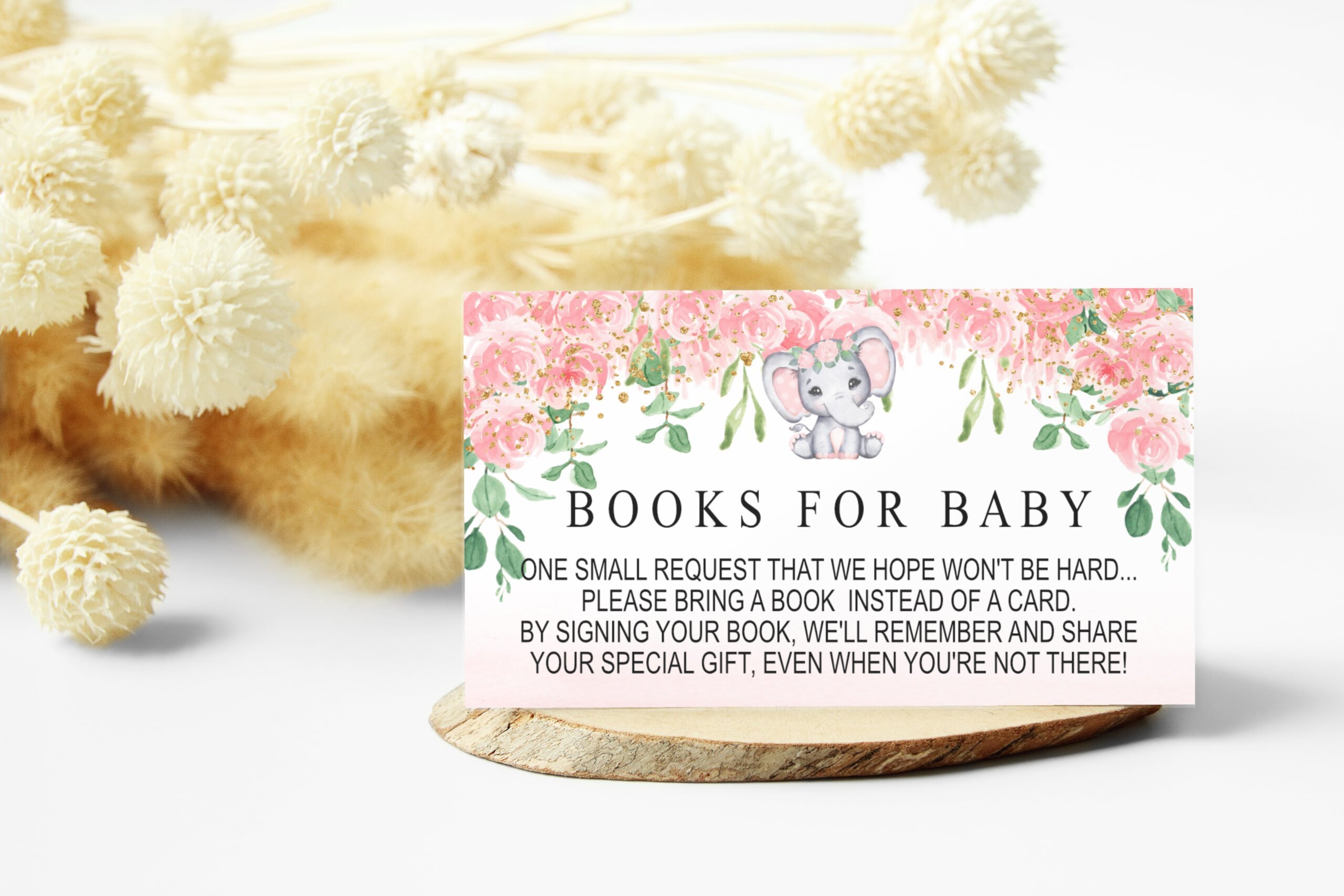 TAGS | LABELS Pink Elephant, Book Request Card Baby Girl