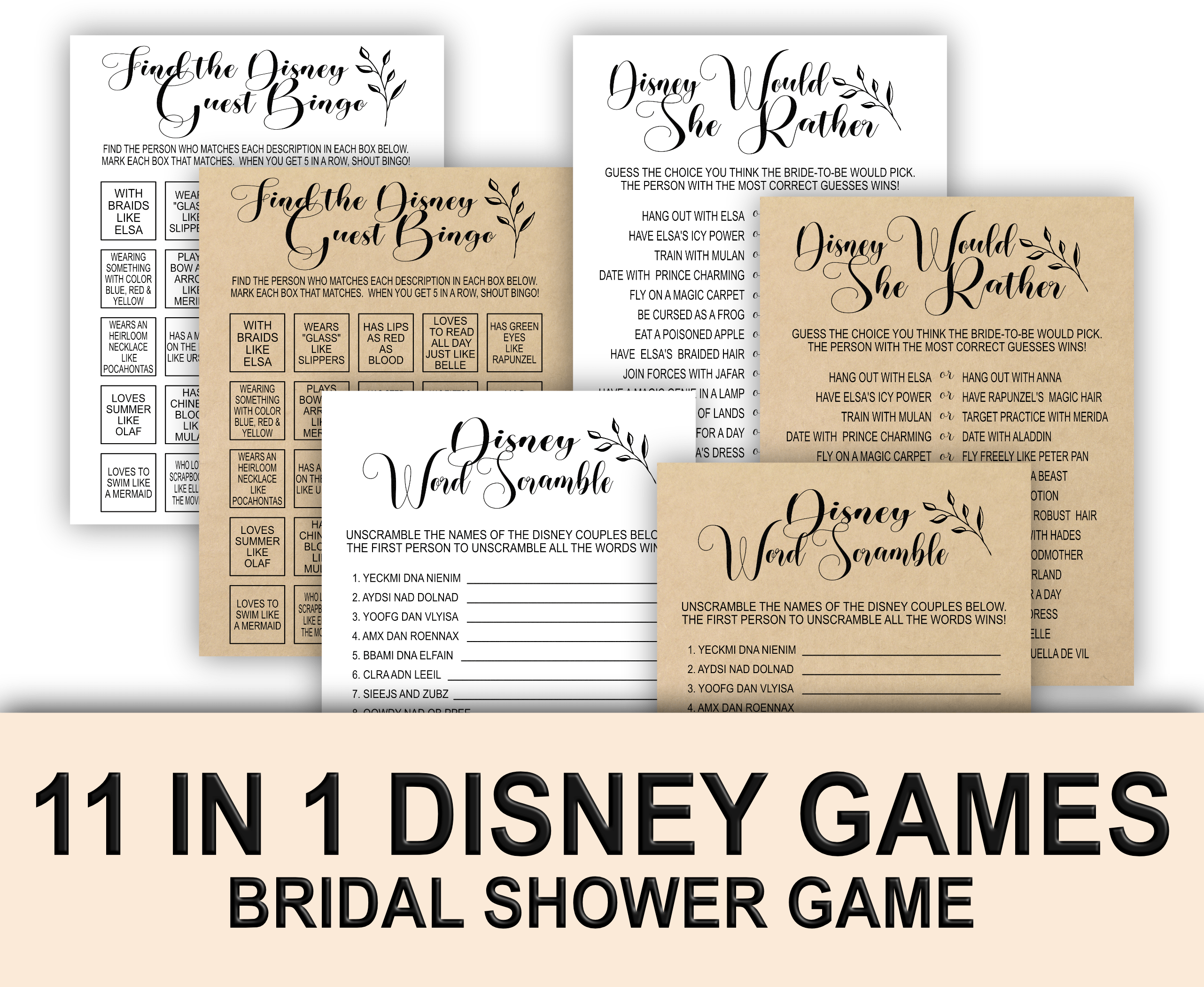 BRIDAL SHOWER GAMES DISNEY BRIDAL SHOWER GAMES BUNDLE PACK