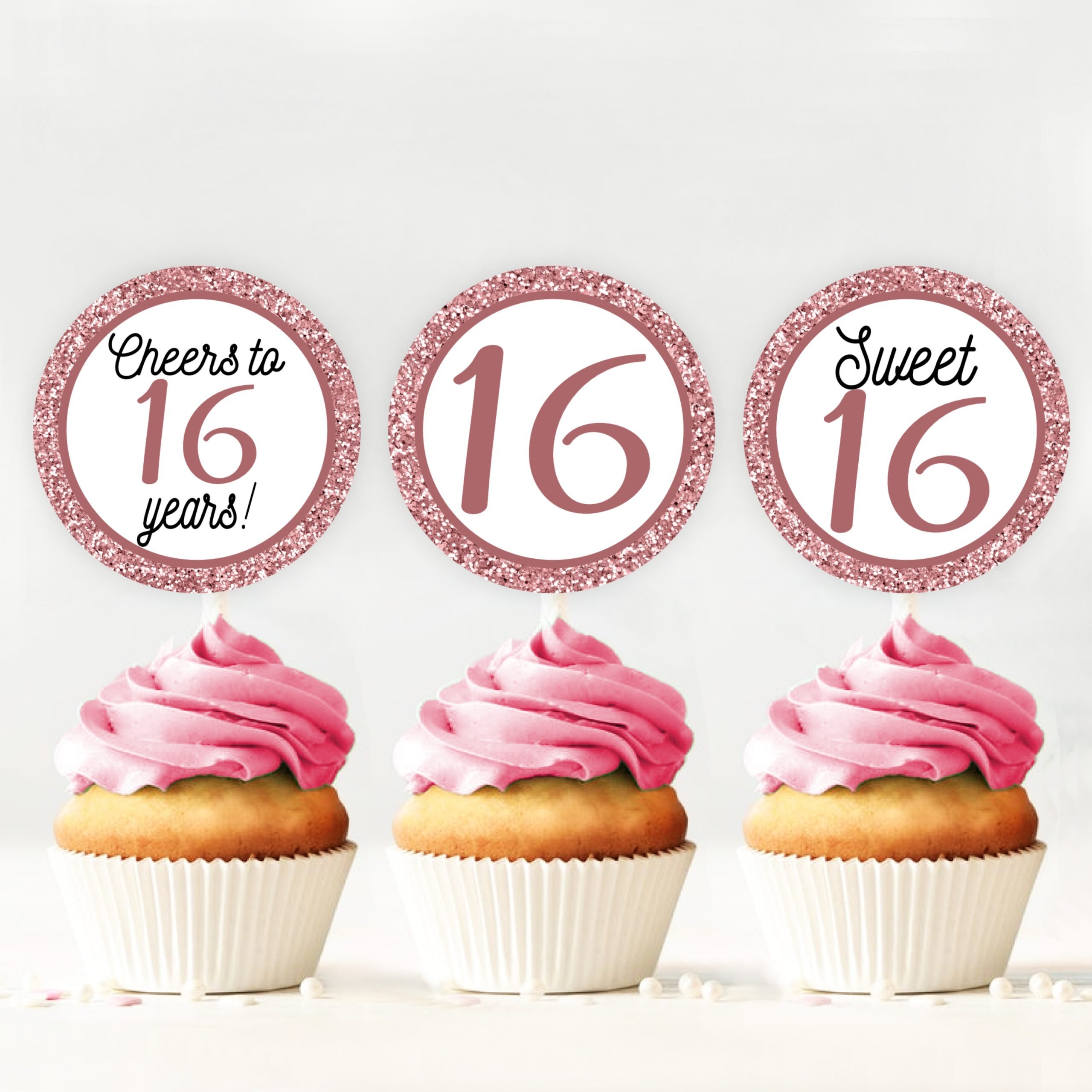 Cupcake Toppers 16th Birthday Cupcake Toppers & Favor Tags, Sweet Sixteen Party Decor, PRINTABLE 16th Birthday Cupcake Toppers