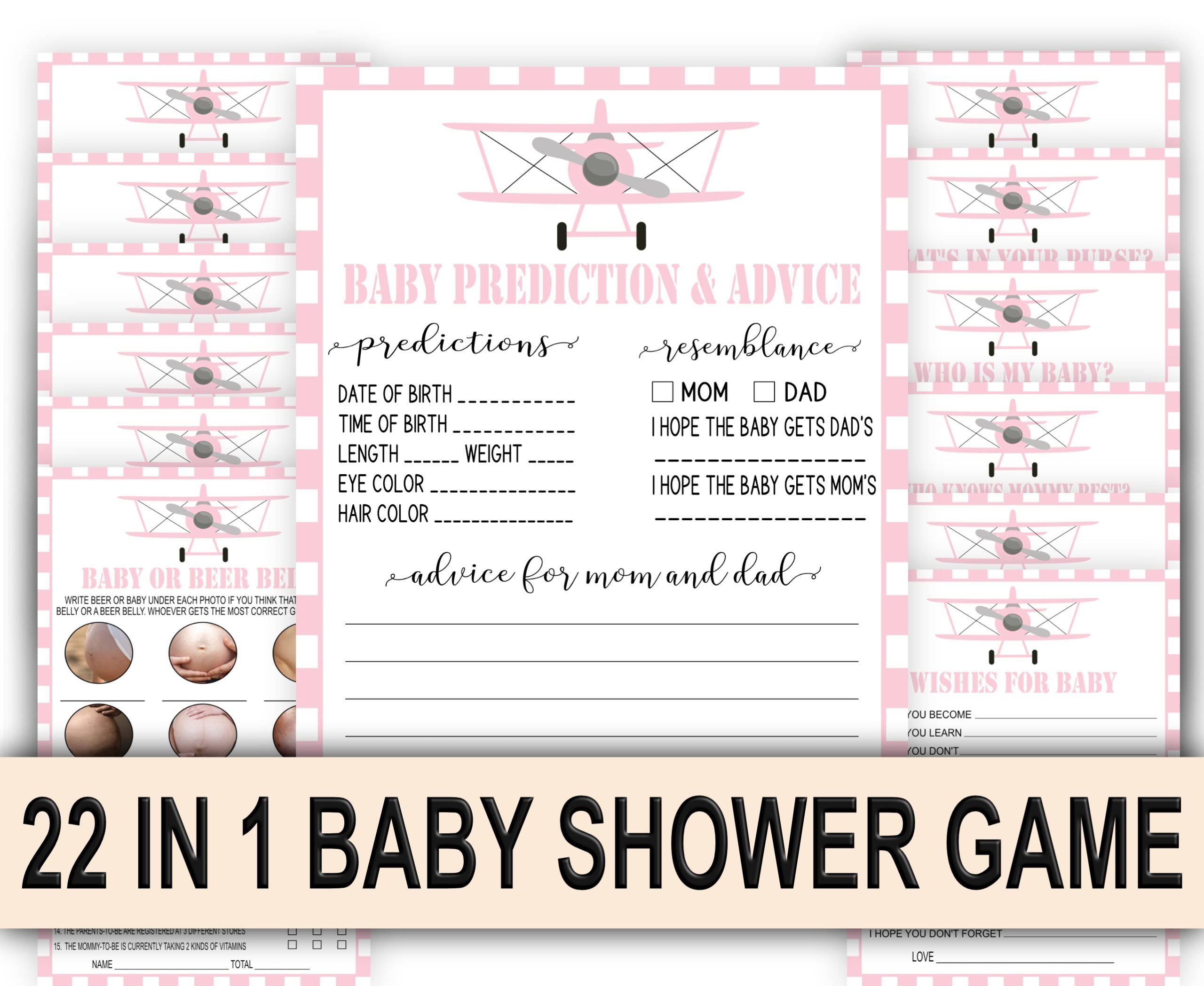 Baby Shower Games Airplane Baby Shower Game Bundle | Pink Baby Girl Airplane Shower Game | Adventure & Travel Theme | Printable Adventure Baby Shower Game