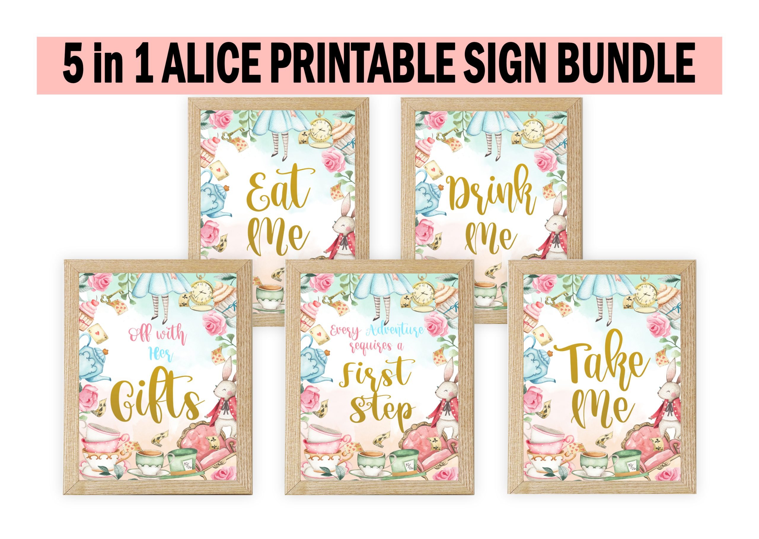 DECOR | SIGNS Alice Wonderland Adventure Signs Bundle for baby shower table decor Adventure-inspired Baby Shower