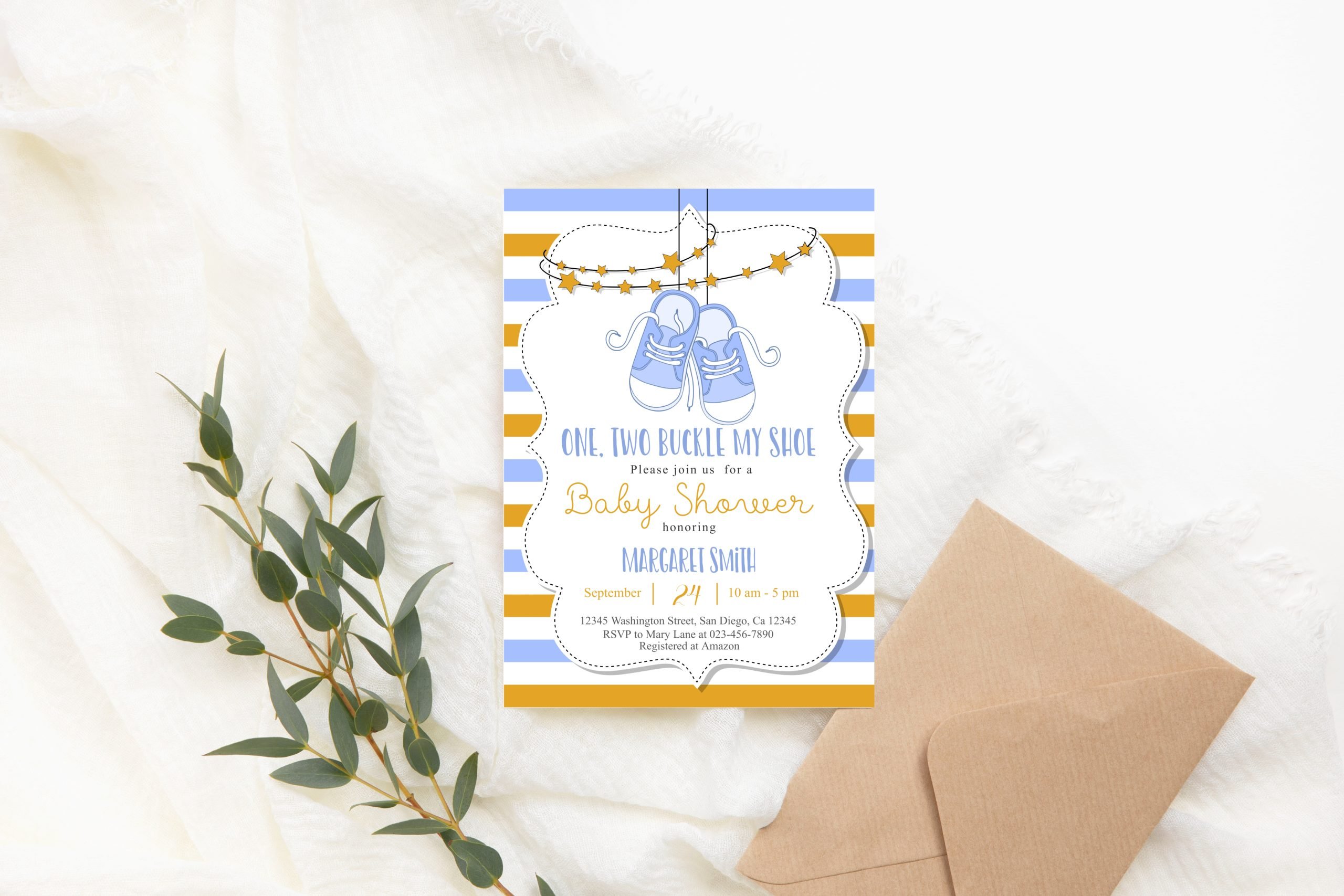BABY SHOWER Editable Blue Shoes Baby Shower Invitation, Printable Corjl Template Baby Boy Shoes Baby Shower Invitation