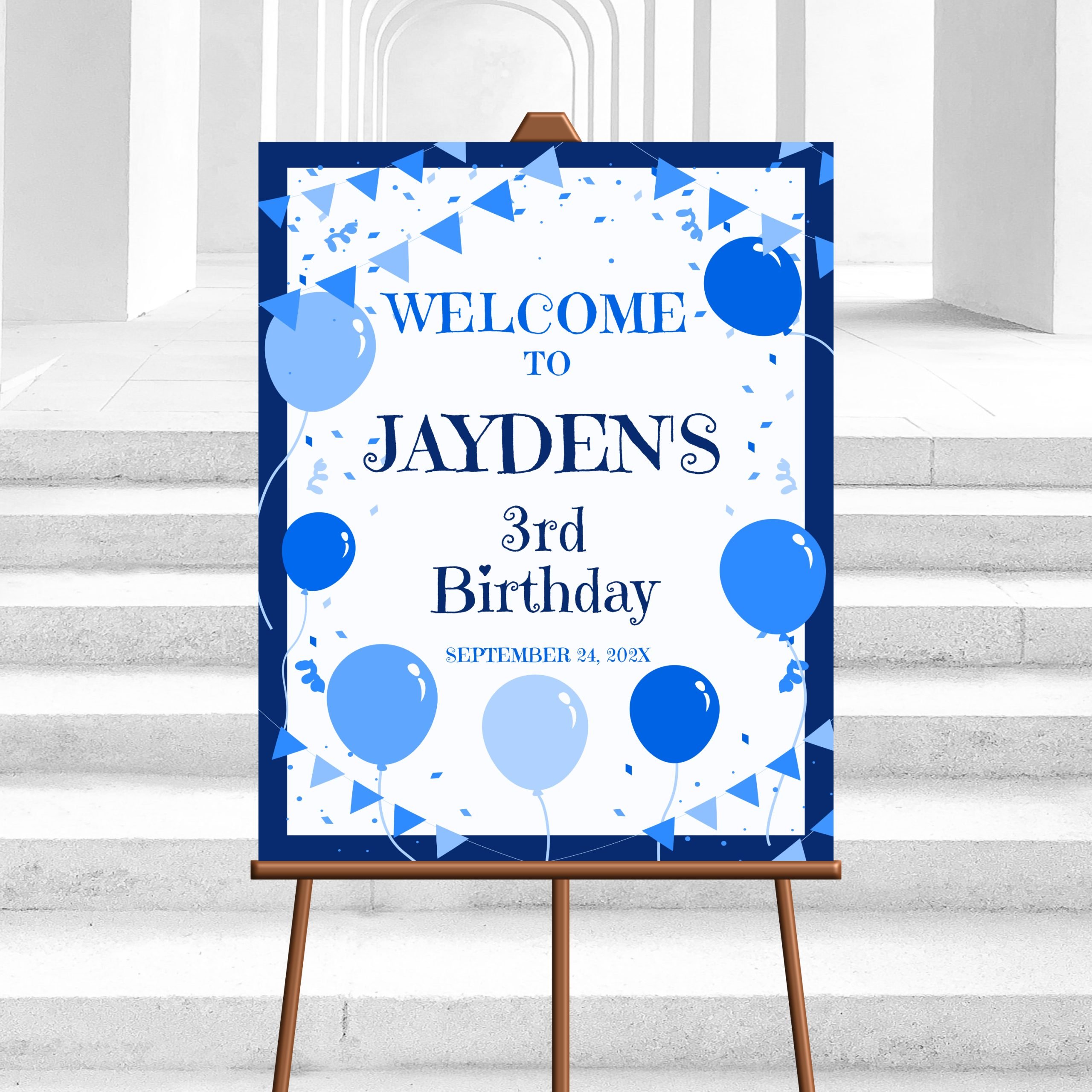DECOR | SIGNS Editable Blue Balloons Welcome Sign – Birthday Party Decorations Balloon Welcome Sign
