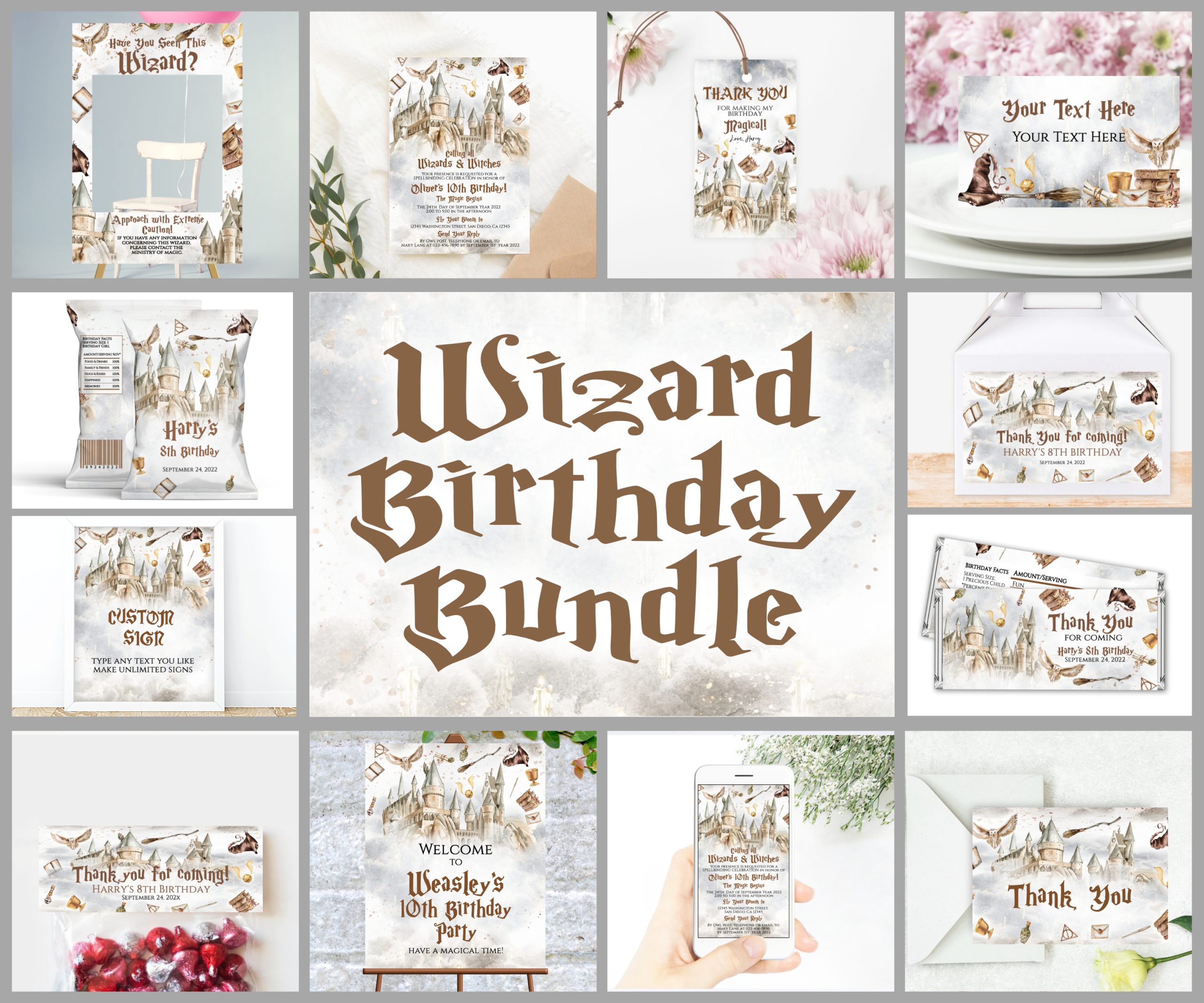 Birthday Mega Bundle Editable Wizard Birthday Bundle Template Birthday Wizard Mega Bundle Magic Digital Download Magical Birthday Witch Wizard  PRINTABLE Corjl Birthday_Wizard