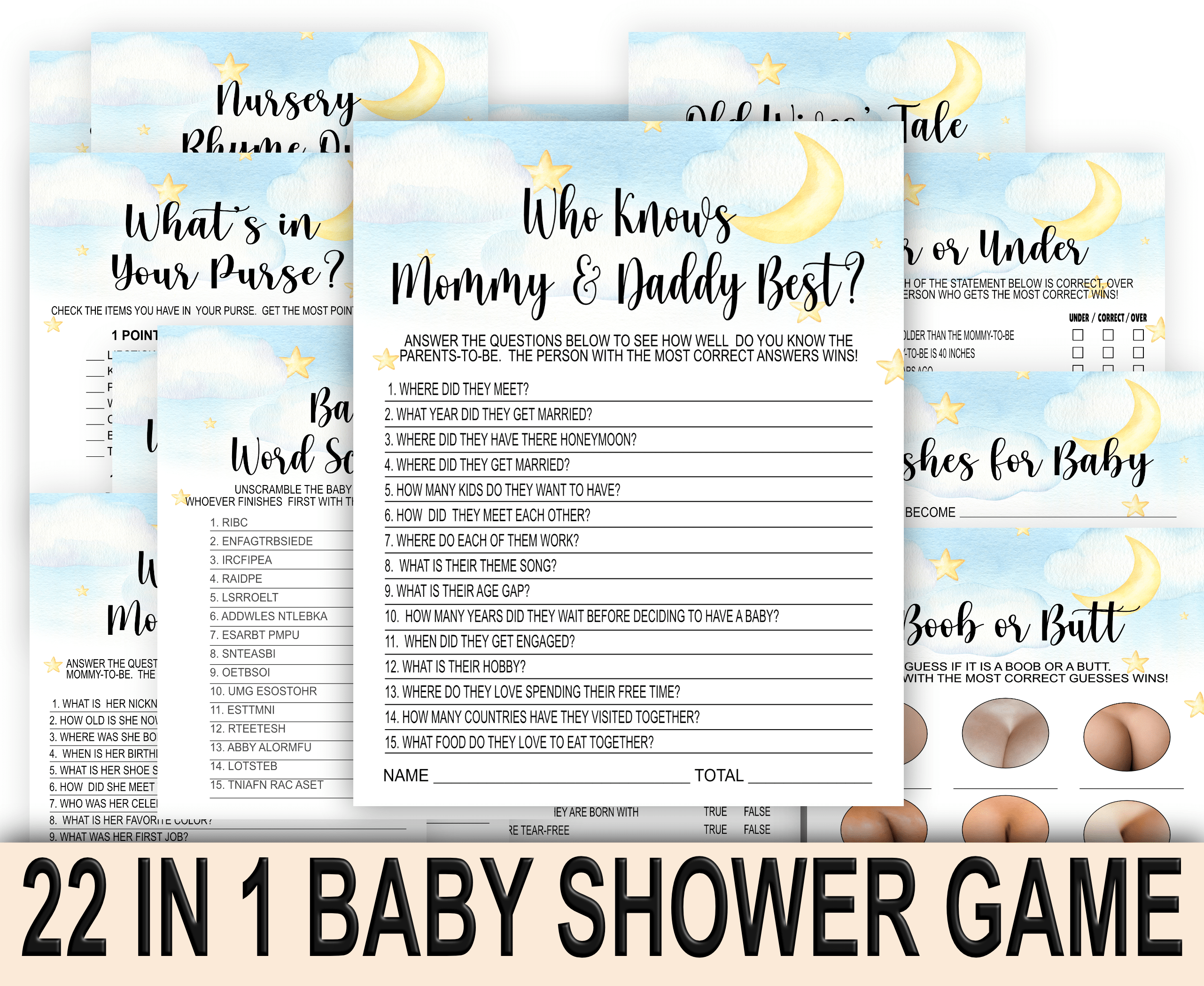 BABY SHOWER Clouds Baby Shower Game Bundle Pack baby shower entertainment