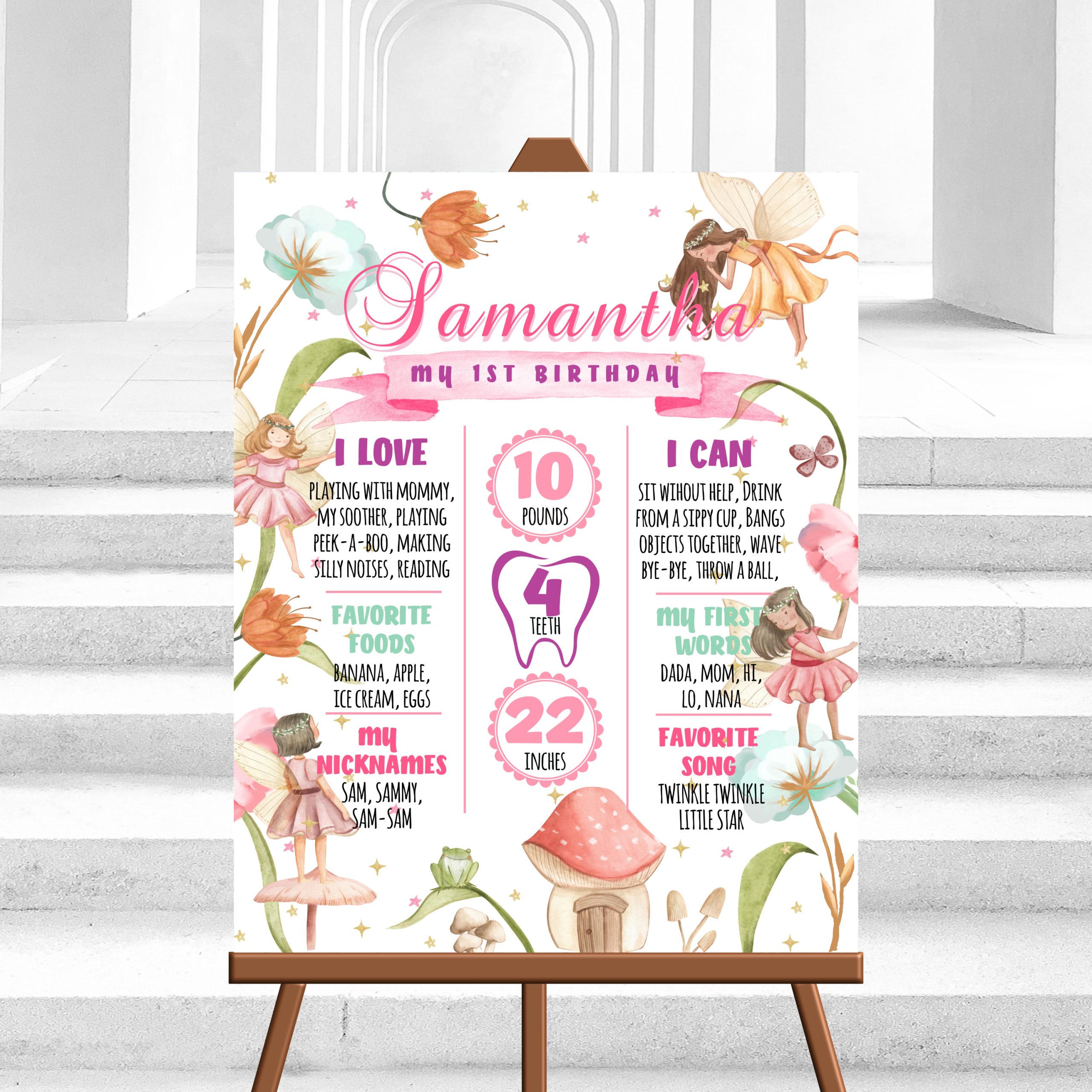 DECOR | SIGNS Editable Fairy First Birthday Milestone – Fairy Princess Milestone Poster Decor 1st birthday party