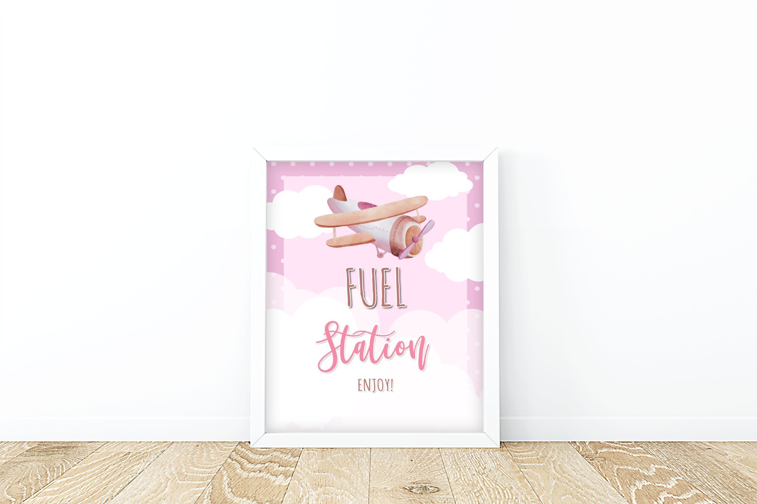 DECOR | SIGNS Fuel Station Sign | Baby Shower Birthday Airplane | Pink Clouds | Instant Download | PRINTABLE | Pink Airplane Theme 8x10 Sign
