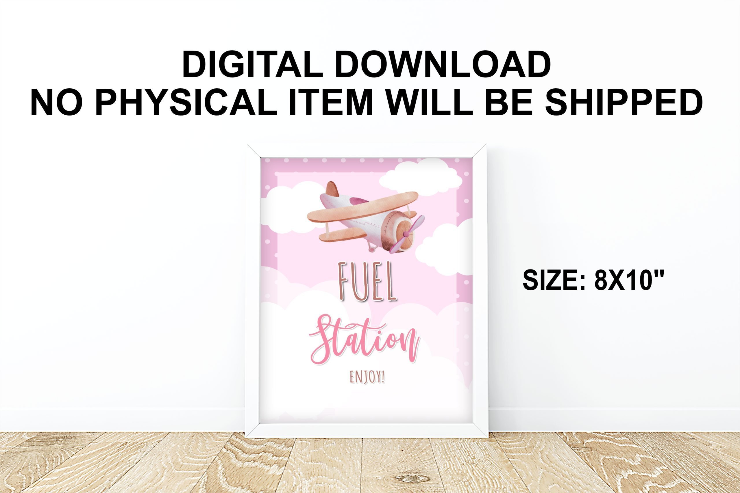 DECOR | SIGNS Fuel Station Sign | Baby Shower Birthday Airplane | Pink Clouds | Instant Download | PRINTABLE | Pink Airplane Theme 8x10 Sign