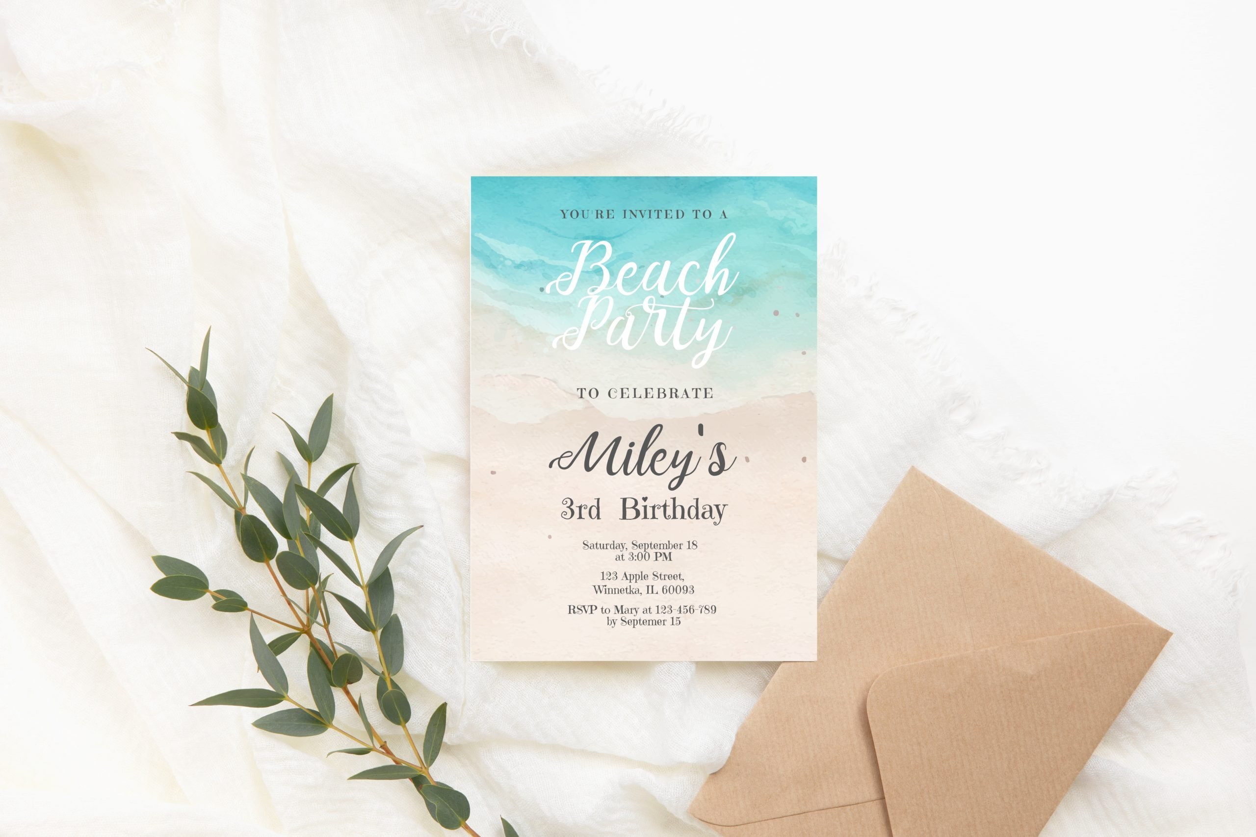 BIRTHDAY Editable Beach Birthday Invitation, Ocean Birthday Invite, Tropical Beach Party Invite, Summer Beach and Sand Decor.