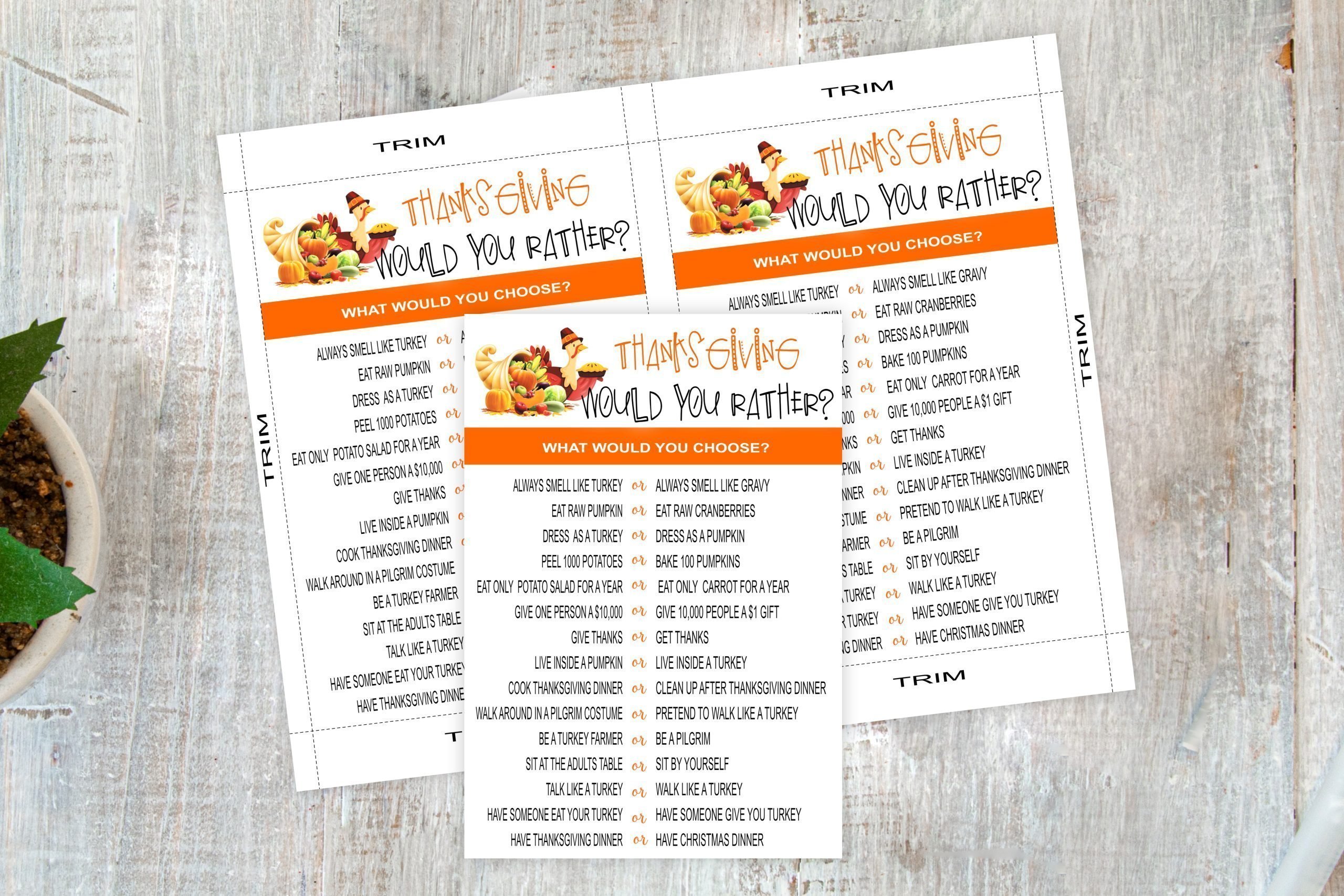 HOLIDAY Thanksgiving Would You Rather Game – Printable Thanksgiving Day Game for Adults and Kids family-friendly game