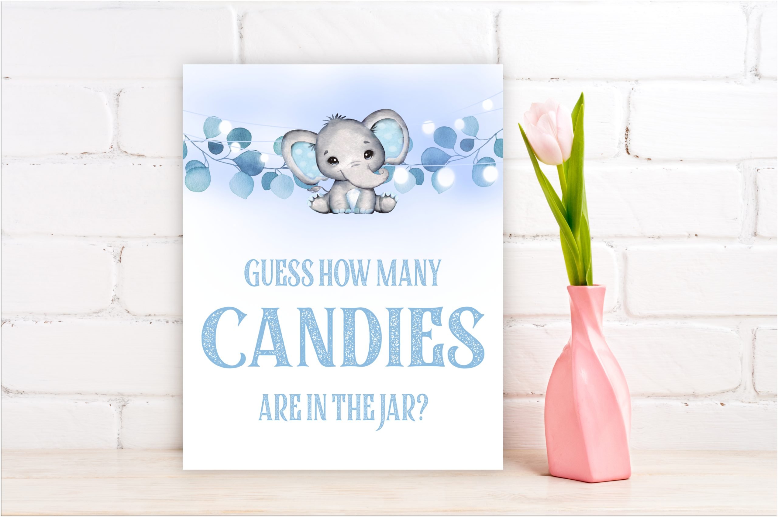 Baby Shower Games Guess How Many Candies Are in the Jar Game, Blue Baby Boy Elephant Baby Shower Game Printable baby boy shower