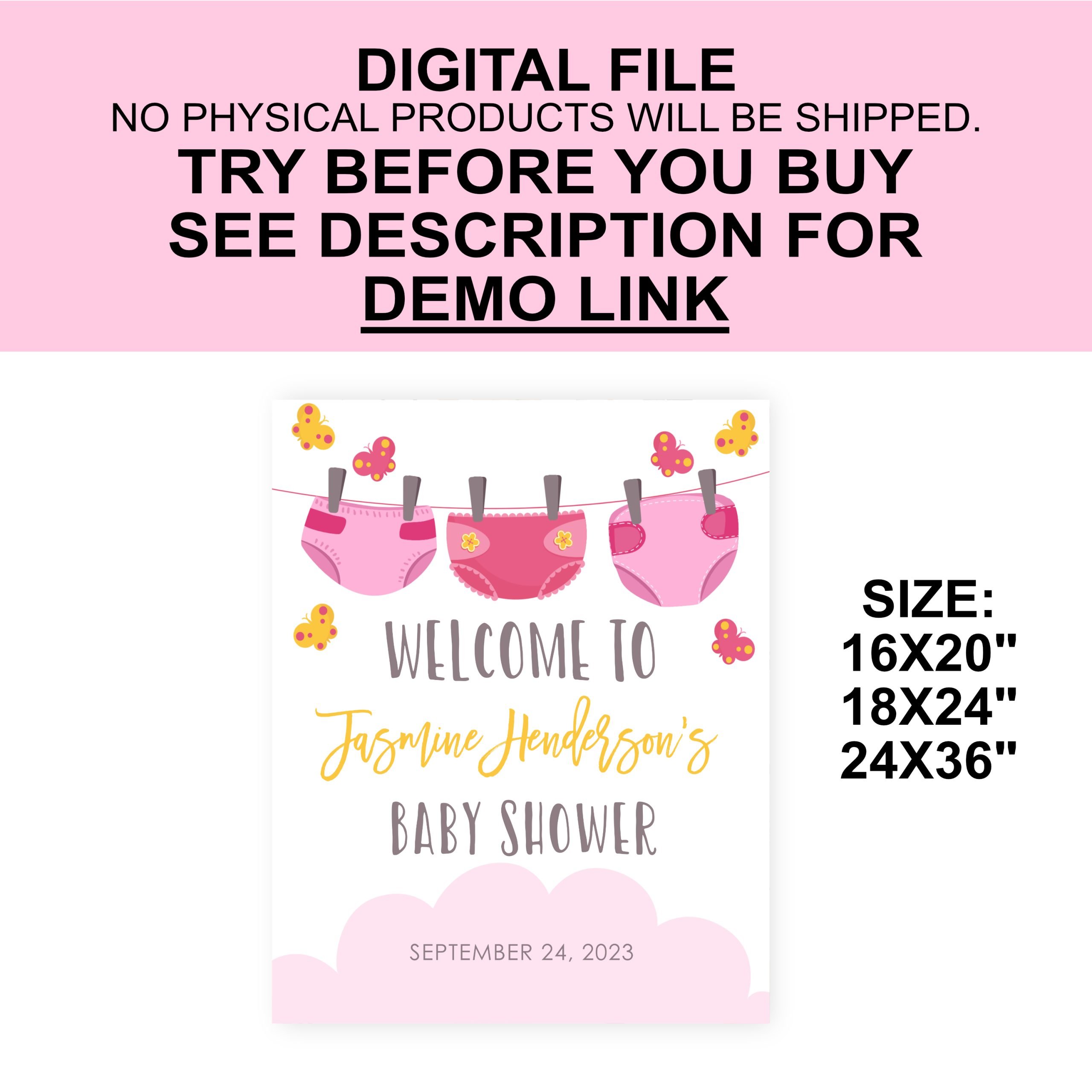 DECOR | SIGNS Editable Diaper and Wipes Welcome Sign – Pink Diapers Girl Baby Shower Welcome Decor Baby Shower Decor