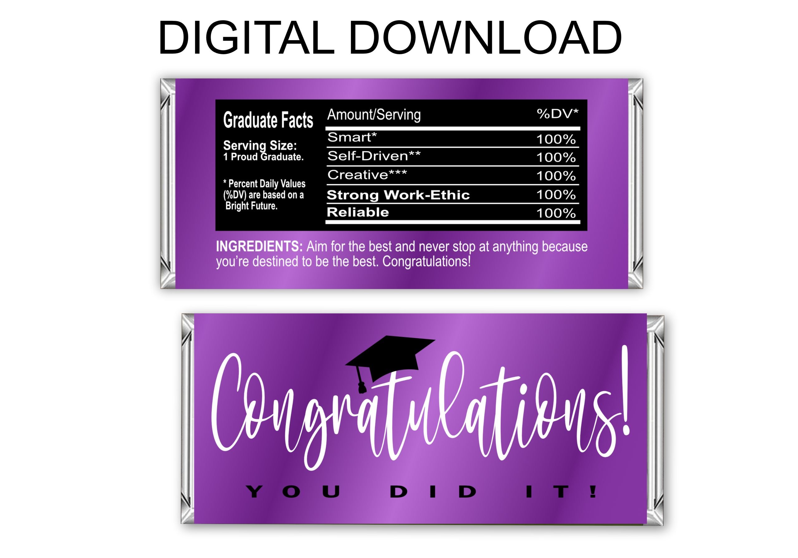 Candy Bar Wrapper Printable Graduation Day Candy Bar Wrapper – Purple Black Graduation Day Chocolate Bar Wrapper 8.5x11 Printable Wrapper