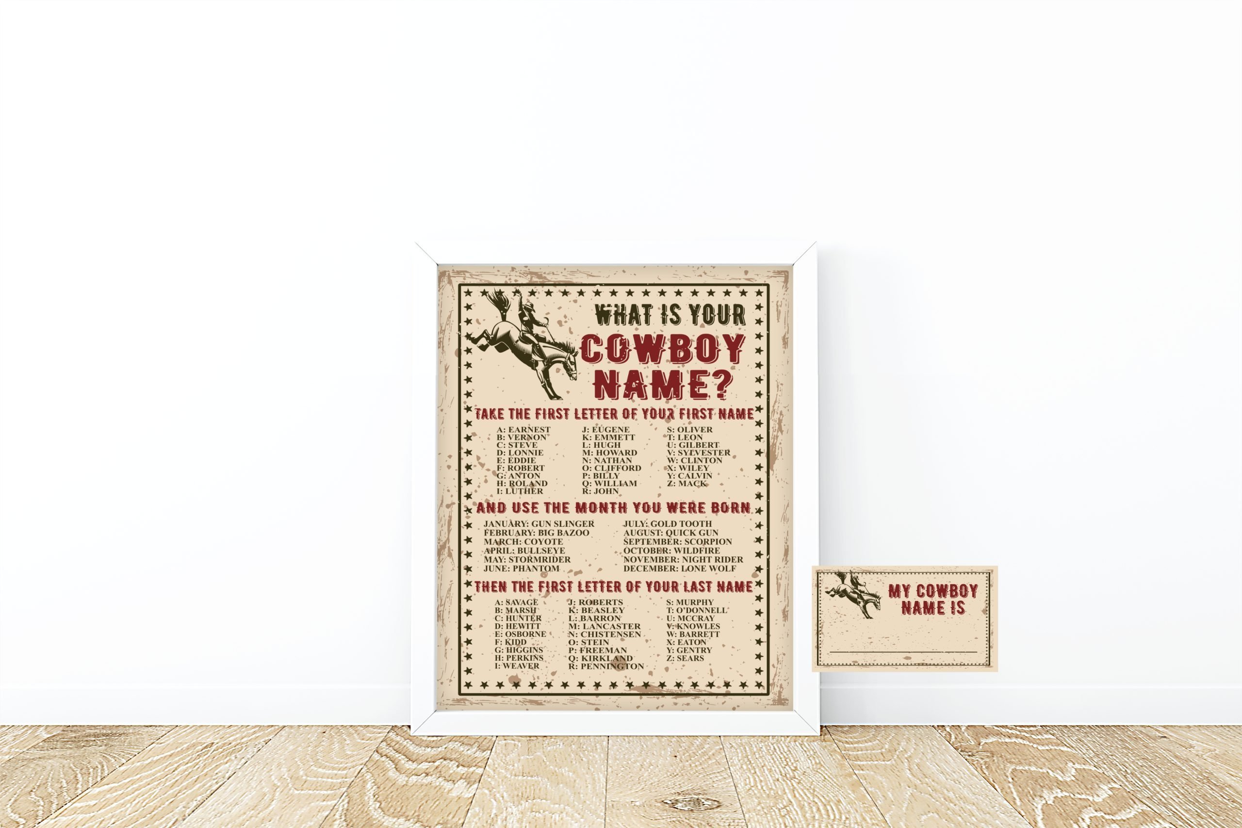 DECOR | SIGNS “Cowboy Name Board Sign – What is your Cowboy name card- Printable Birthday Party
