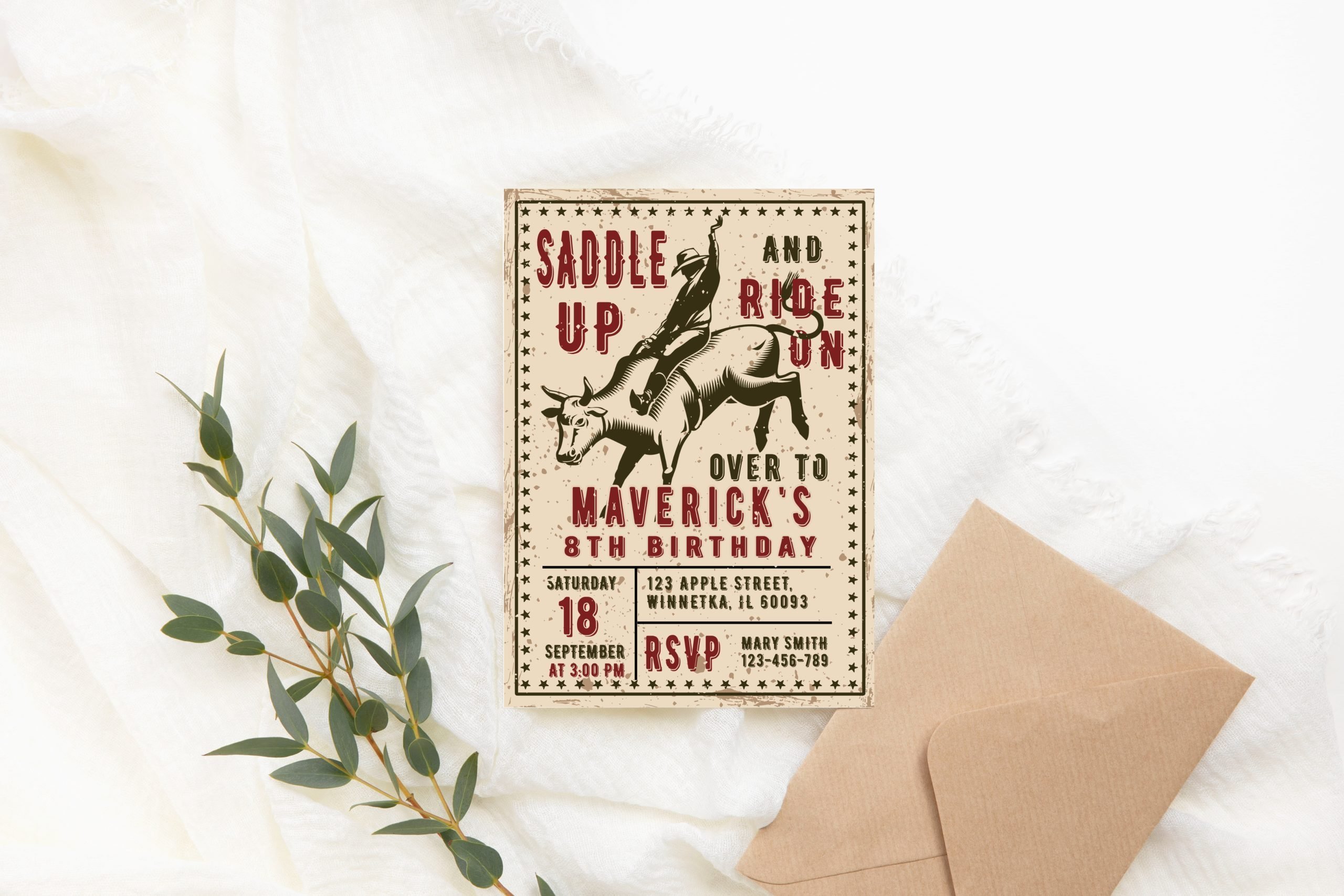 Birthday Invitations Editable Bull Rodeo Birthday Invitation – Rustic Cowboy Party Invite – PRINTABLE Corjl 5x7 Size