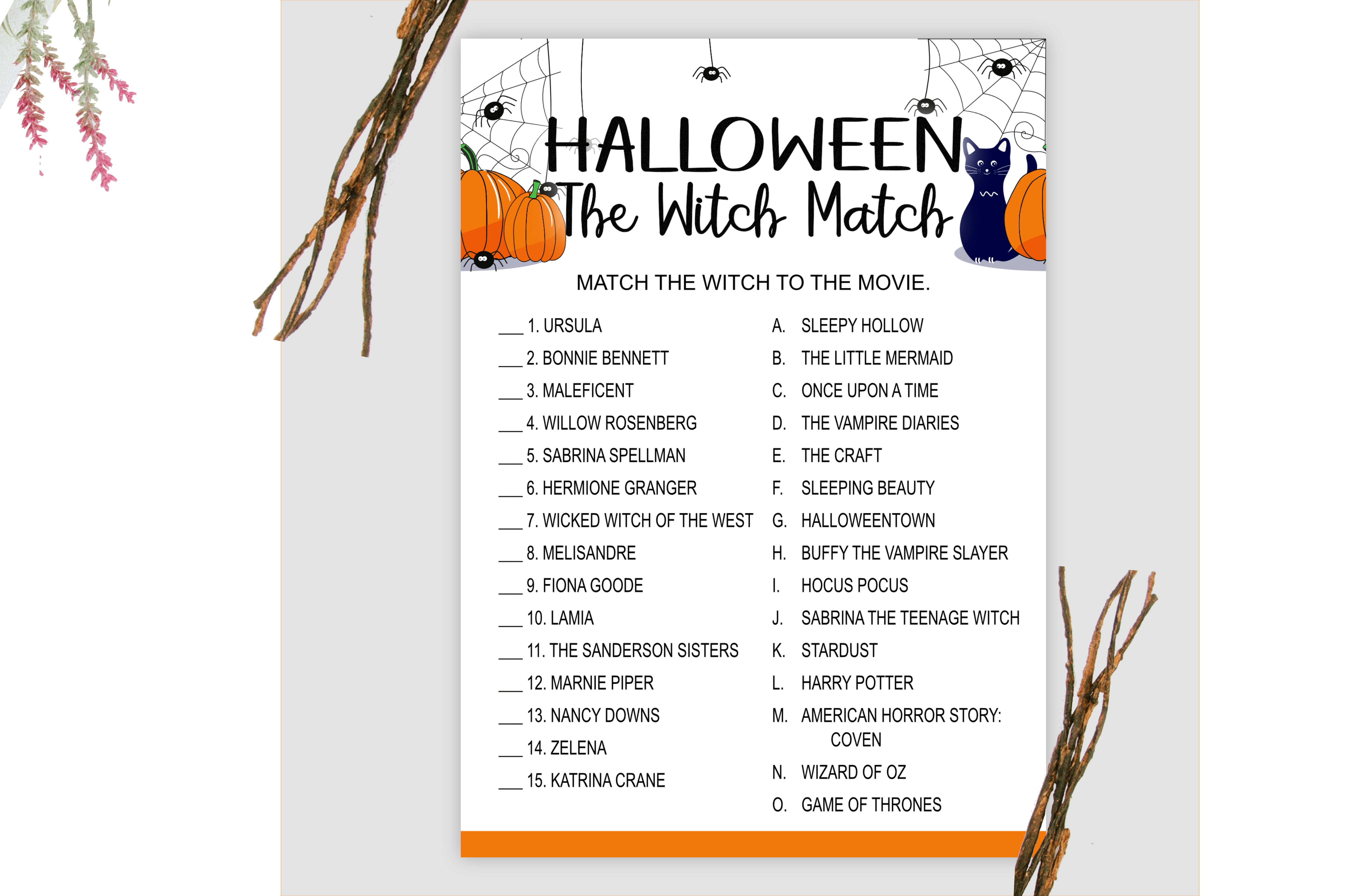 Halloween The Witch Match, Halloween Party Game – Printables Depot