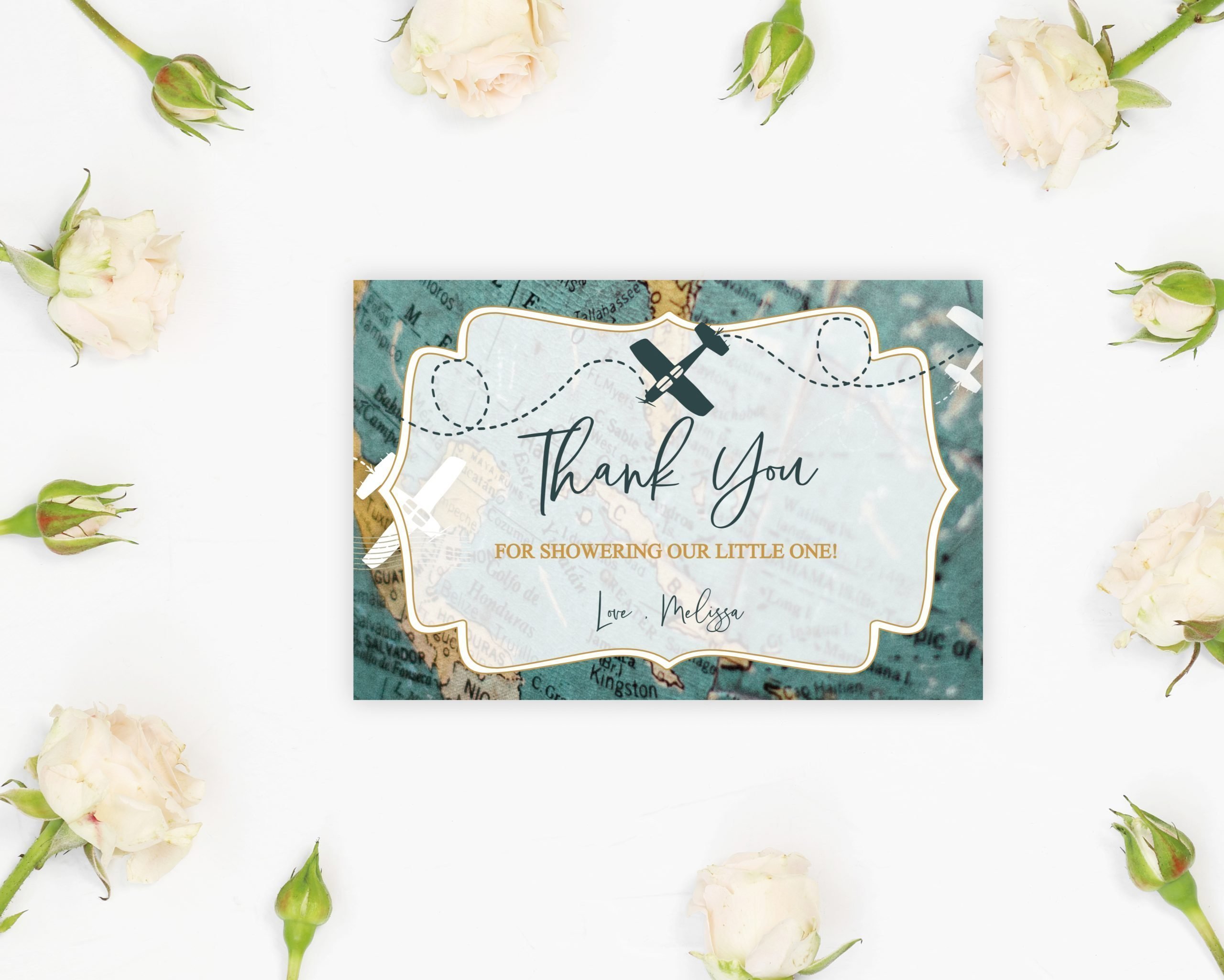 DECOR | SIGNS Editable Travel Thank you Card | Thank you card | PRINTABLE | Travel Adventure Airplane Map Rustic | Digital Download | Corjl Template 6×4″ airplane thank you card