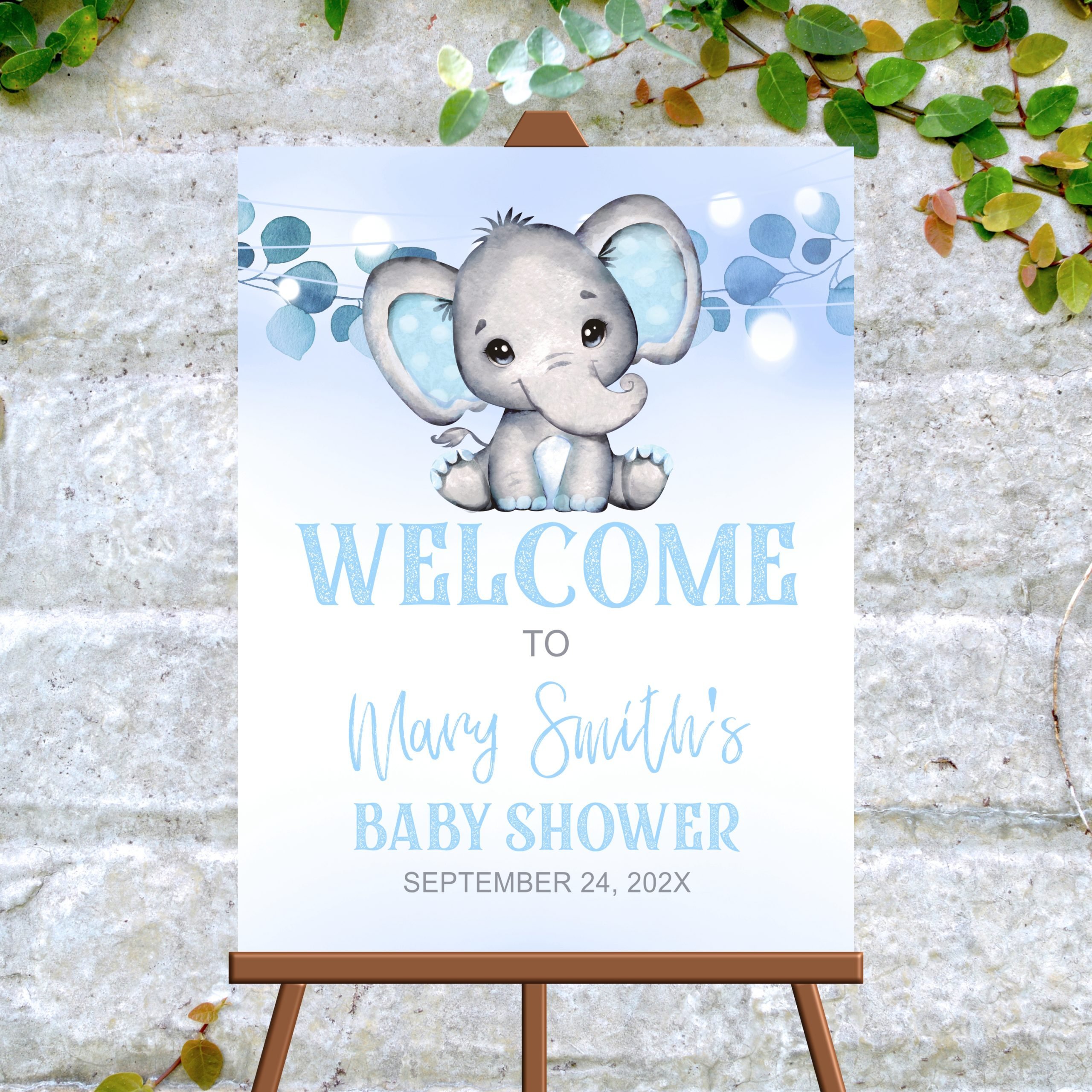 DECOR | SIGNS Editable Blue Elephant Welcome Sign, Baby Shower Decor, PRINTABLE, Corjl Template Baby Boy Little Peanut Theme