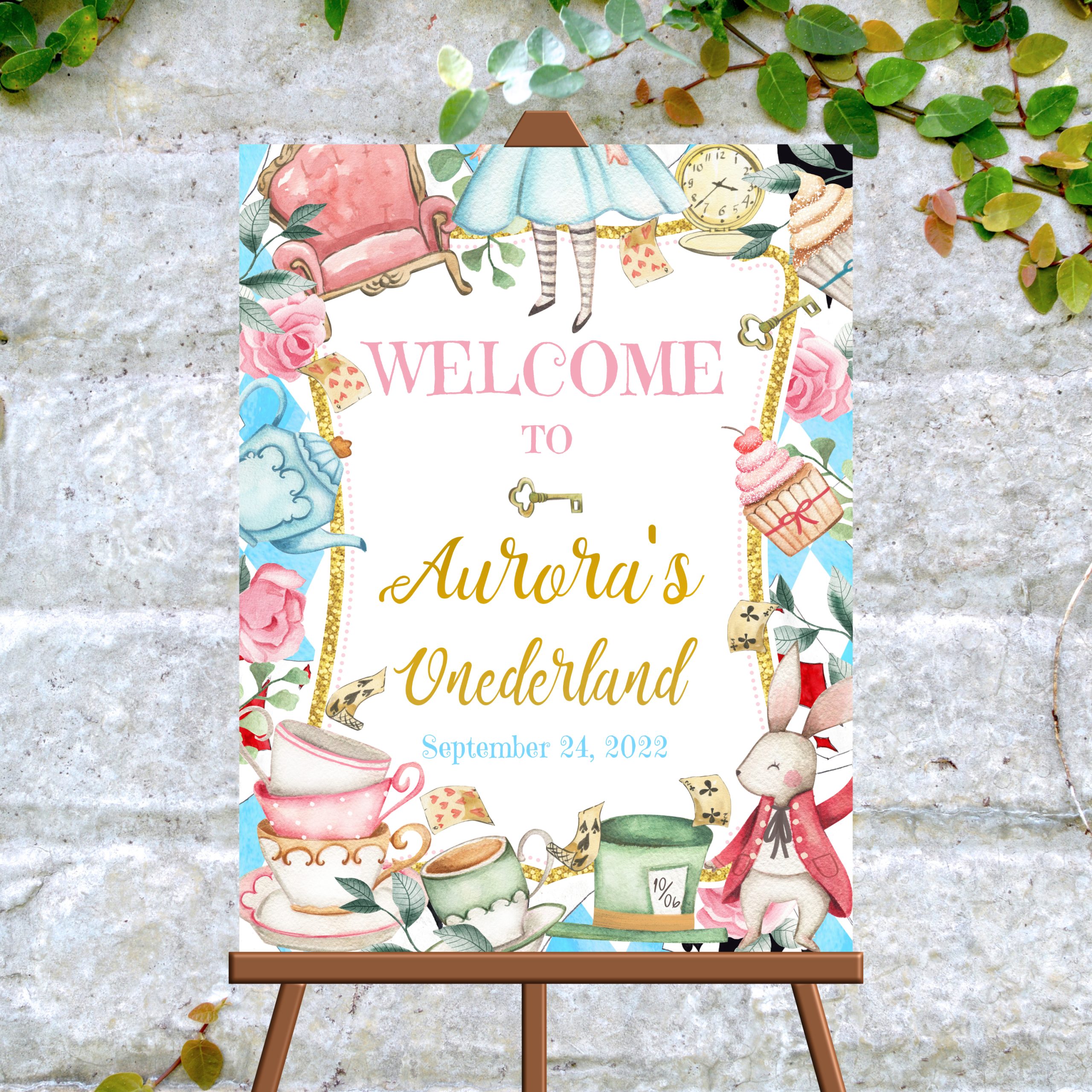 DECOR | SIGNS Editable Alice Adventure in Wonderland Welcome Sign | Alice Onederland Sign | 1st Birthday Party Decor | PRINTABLE Corjl Template 1st Birthday Party Decor