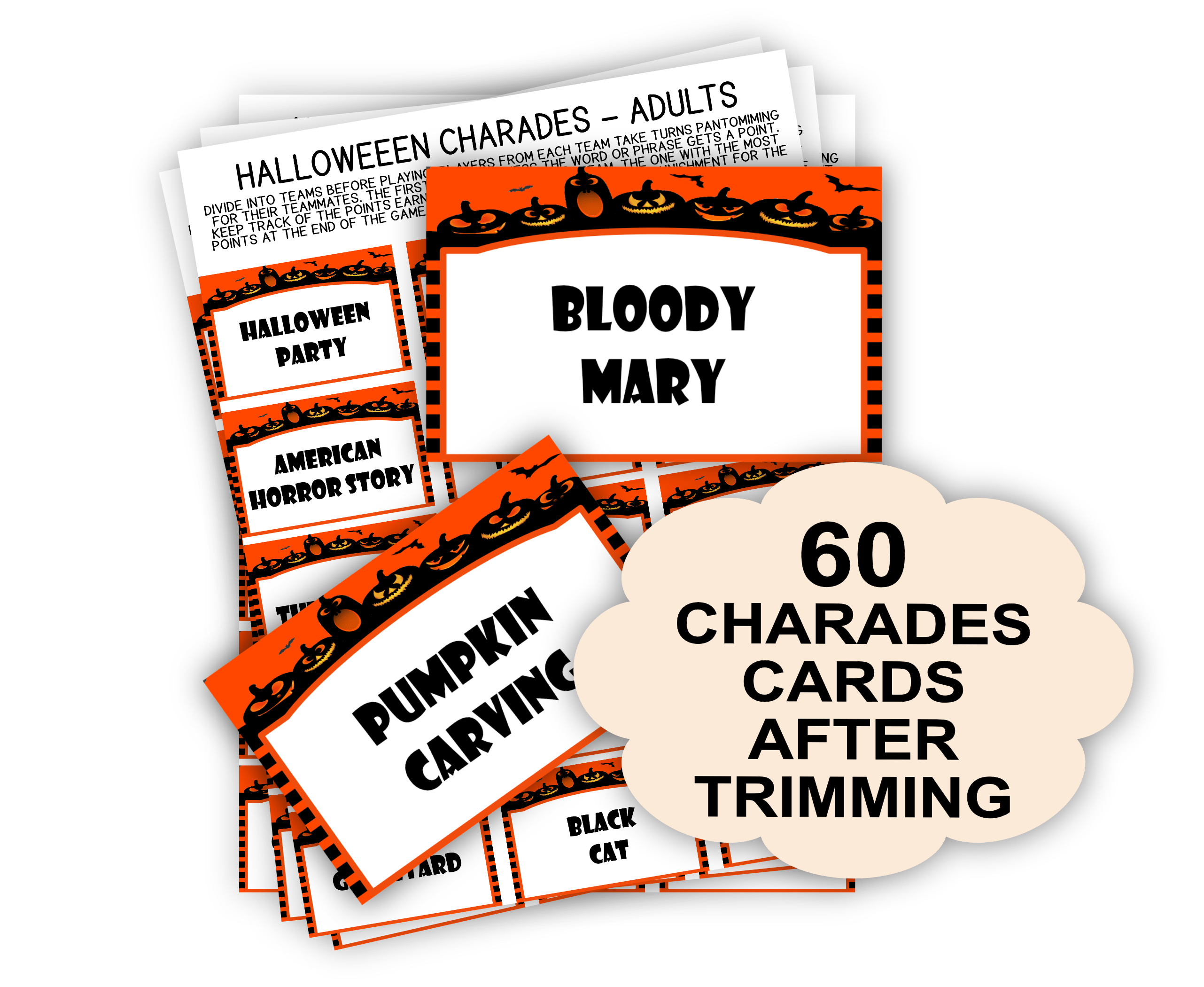 Halloween Printable Halloween Charades for Adults – Fun Party Games Adult Halloween Charades