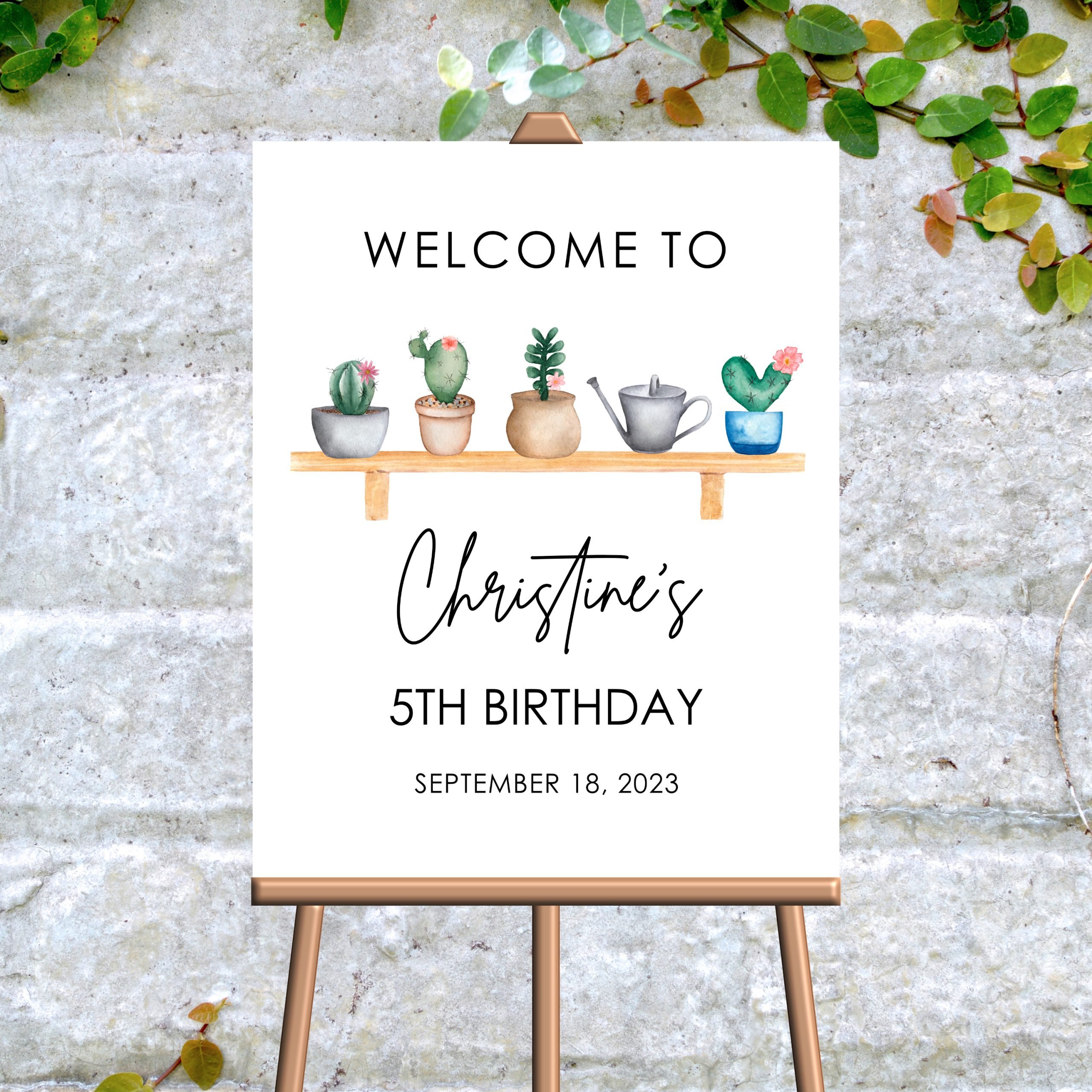 DECOR | SIGNS Editable Cactus Welcome Sign | Party Birthday Decor | Simple Minimalist Modern | Corjl Template | Digital Download | PRINTABLE birthday party decoration