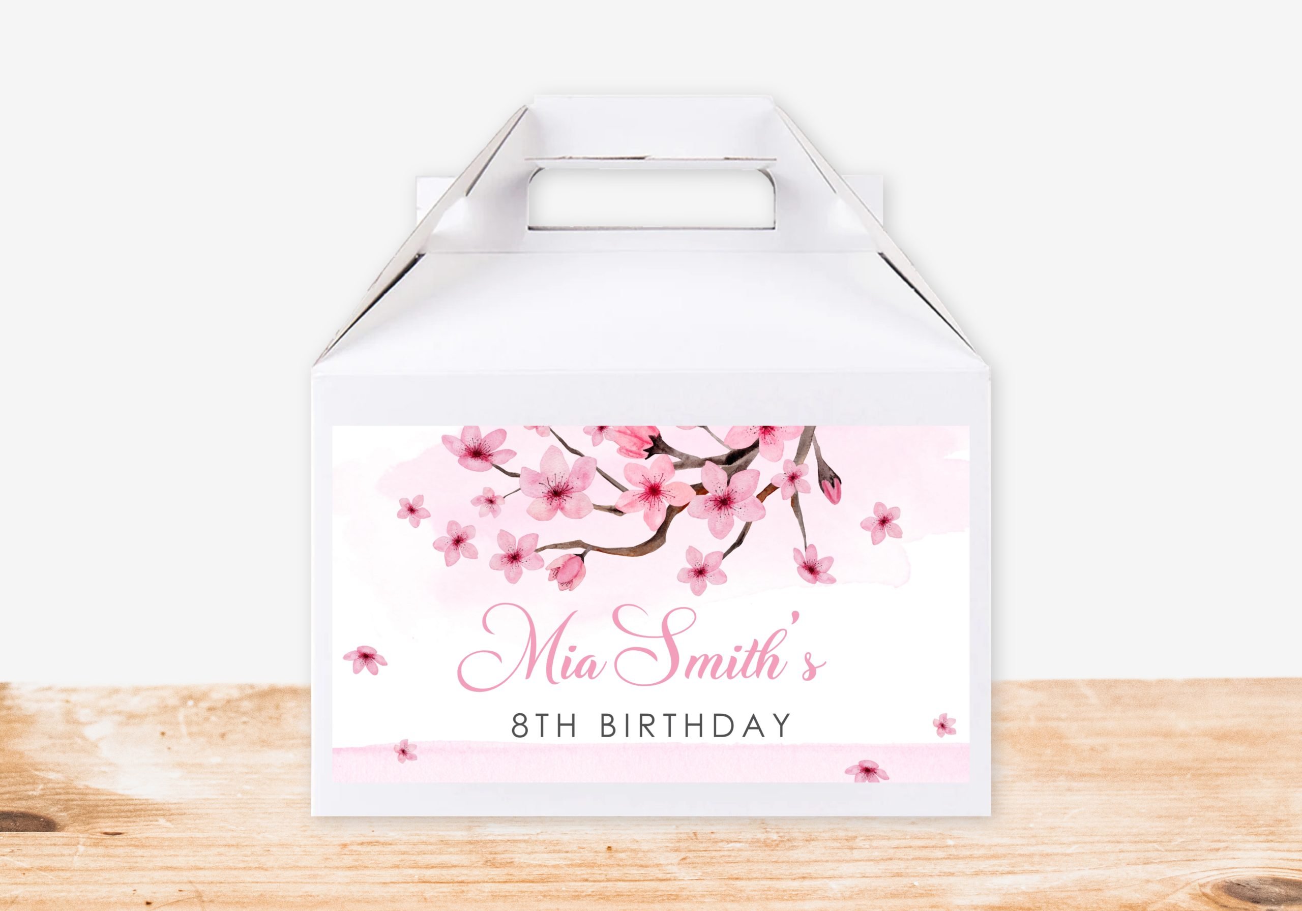 Gable Box - Treat Box Editable Cherry Blossom Gable Box Favor Label – Pink Floral Treat Box Label – Corjl Template 6.25x3.5" Label Size