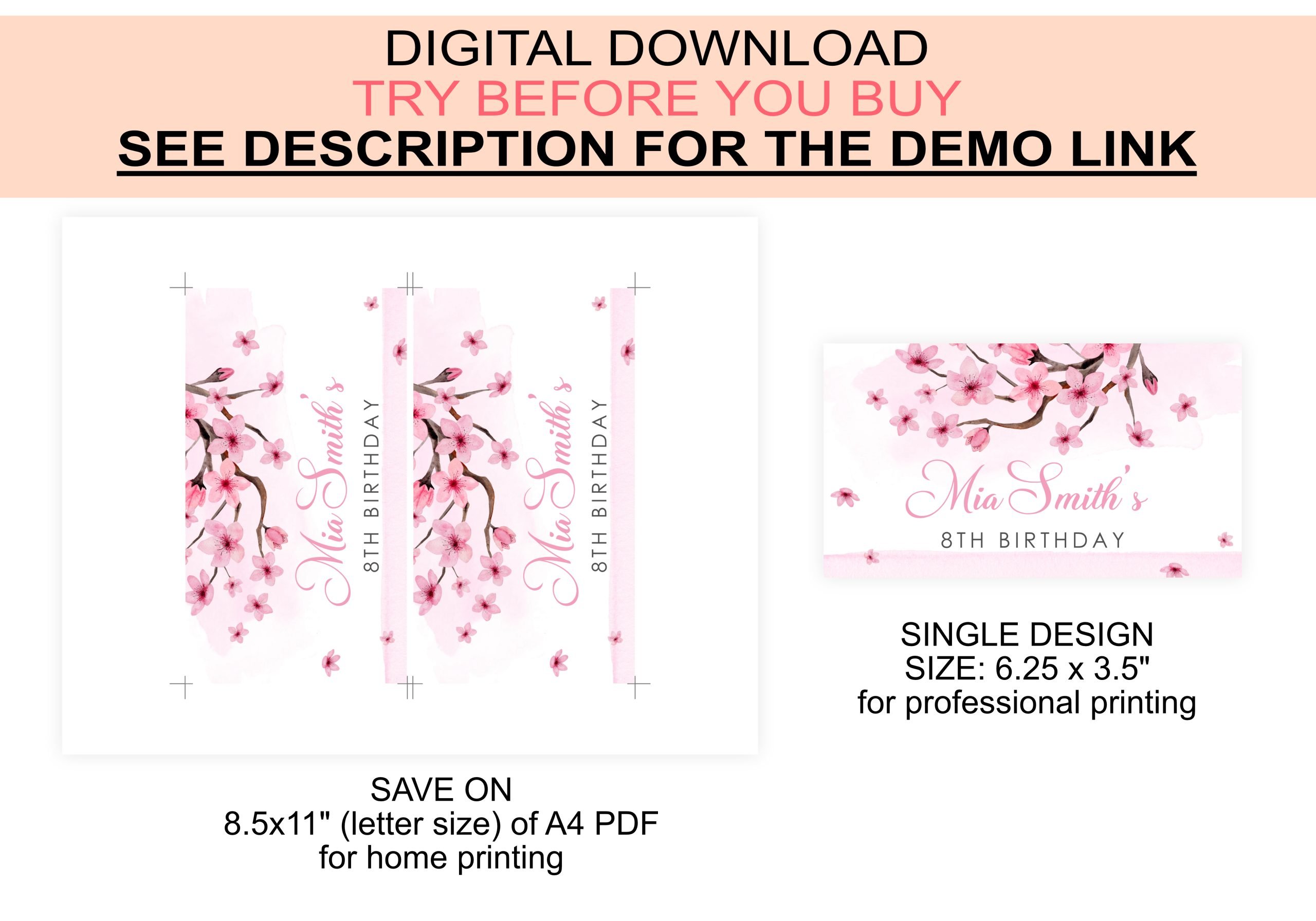 Gable Box - Treat Box Editable Cherry Blossom Gable Box Favor Label – Pink Floral Treat Box Label – Corjl Template 6.25x3.5" Label Size