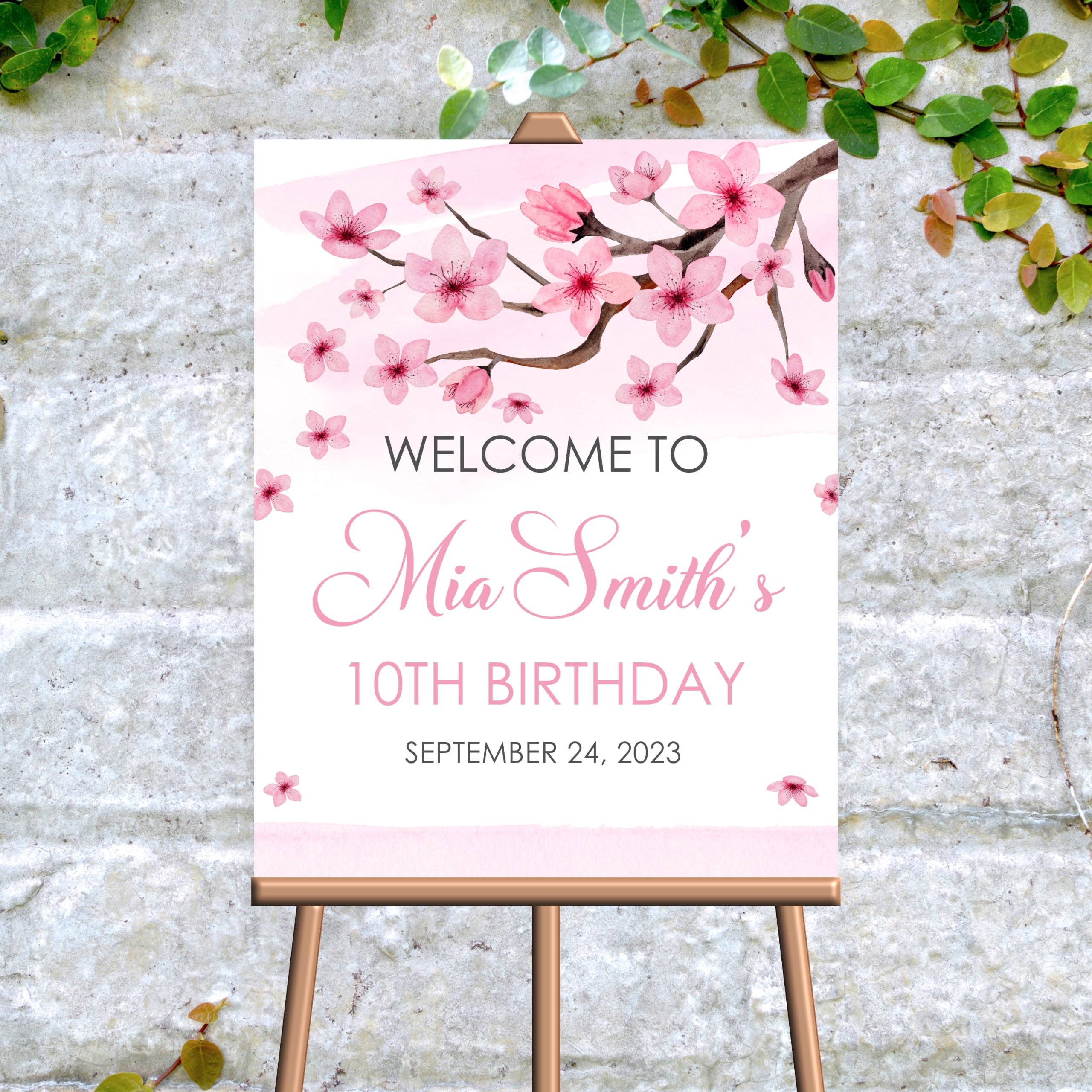 DECOR | SIGNS Editable Cherry Blossom Welcome Sign – Birthday Party Baby Shower Decor – Pink Girl – Corjl Template 16x20" Welcome Sign