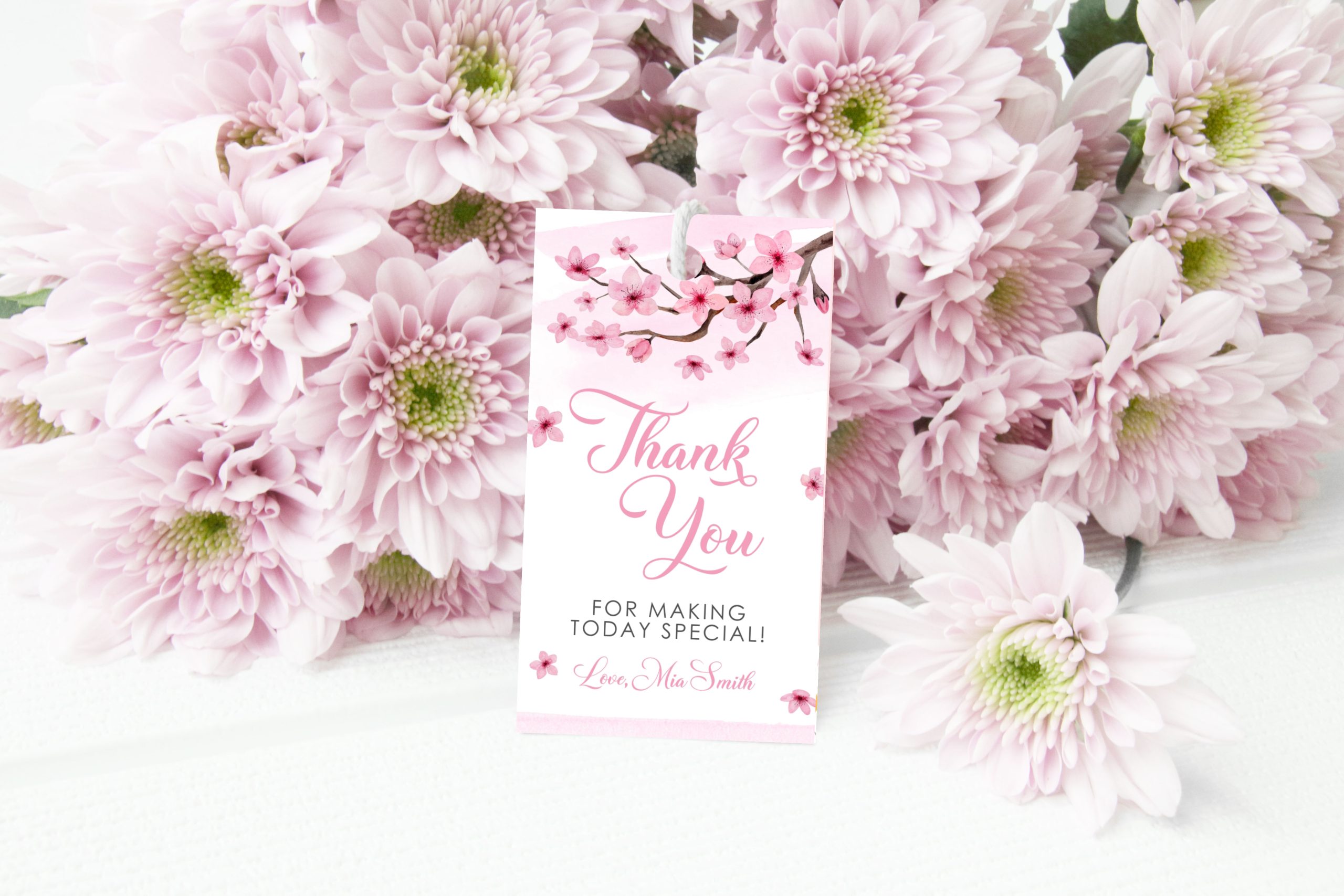 Gift Tags | Favor Tags Editable Cherry Blossom Thank You Tag – Pink Floral Gift Tag – Corjl Template 2x3.5" Tag Size