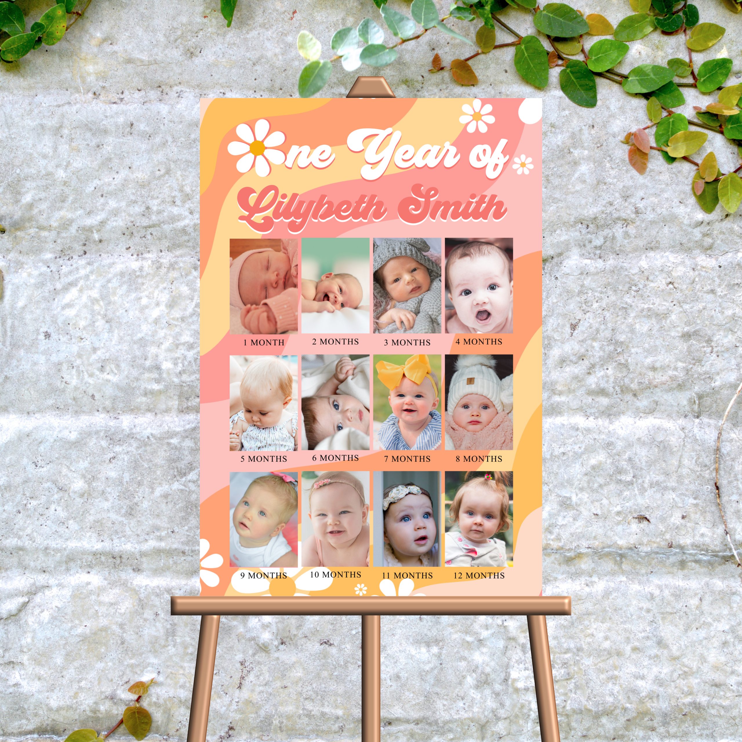 DECOR | SIGNS Editable Groovy Baby First Year Photo Poster Milestone, PRINTABLE, Daisy Boho 1st Birthday Baby's First Year Keepsake