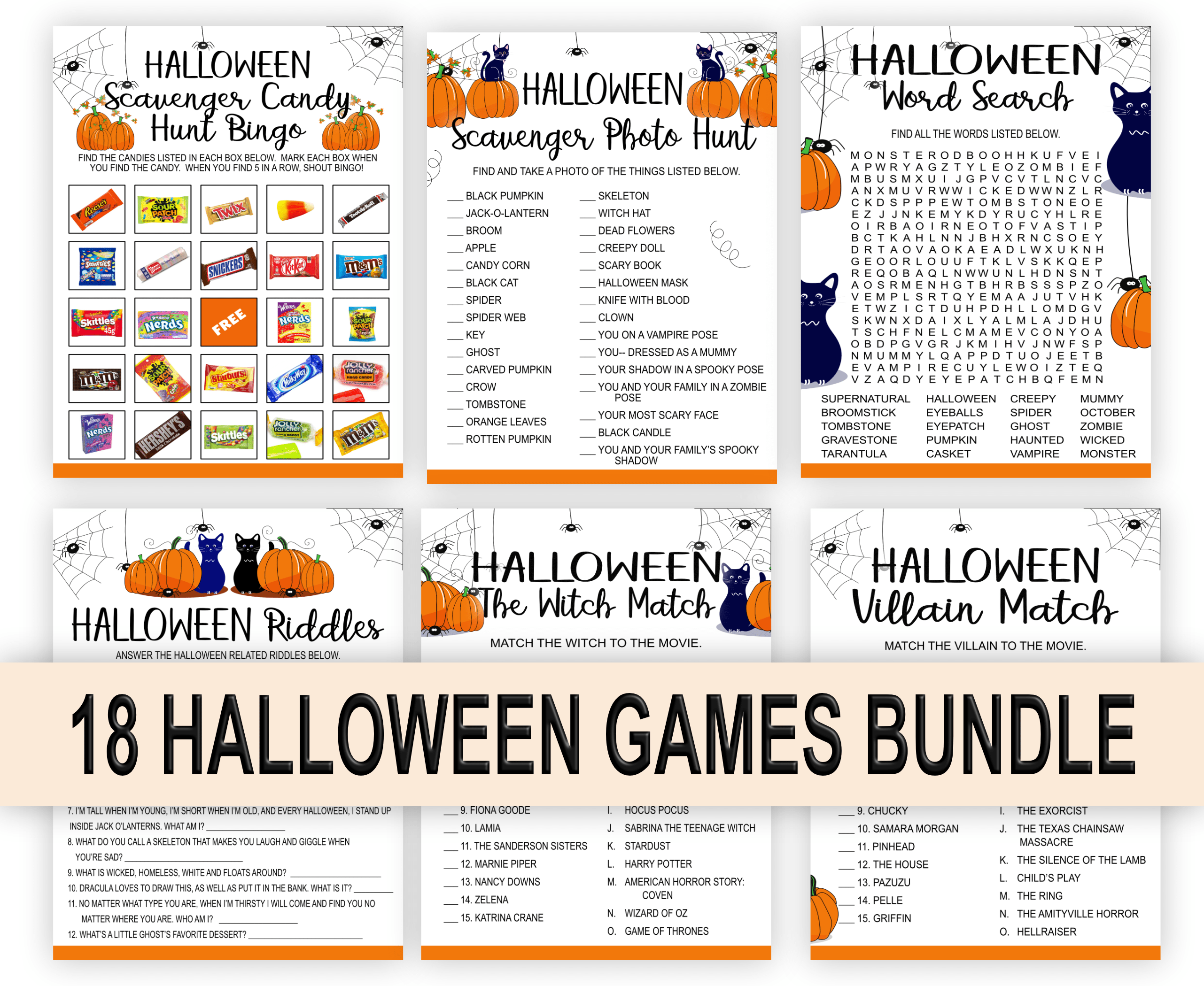 Halloween Spooky Fun for All: Printable Halloween Games Bundle for Adults and Kids Adults