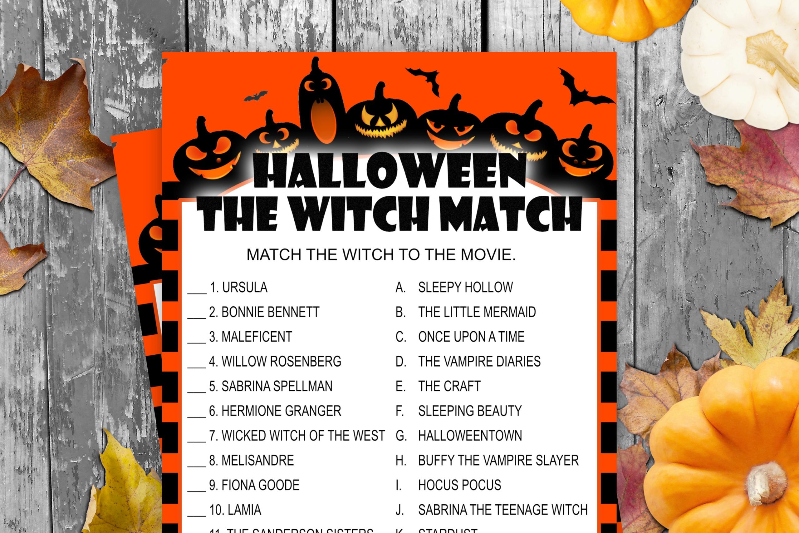 Halloween Halloween Witch Matching Game – Printable Fun Party Activity Fun Halloween Party Game