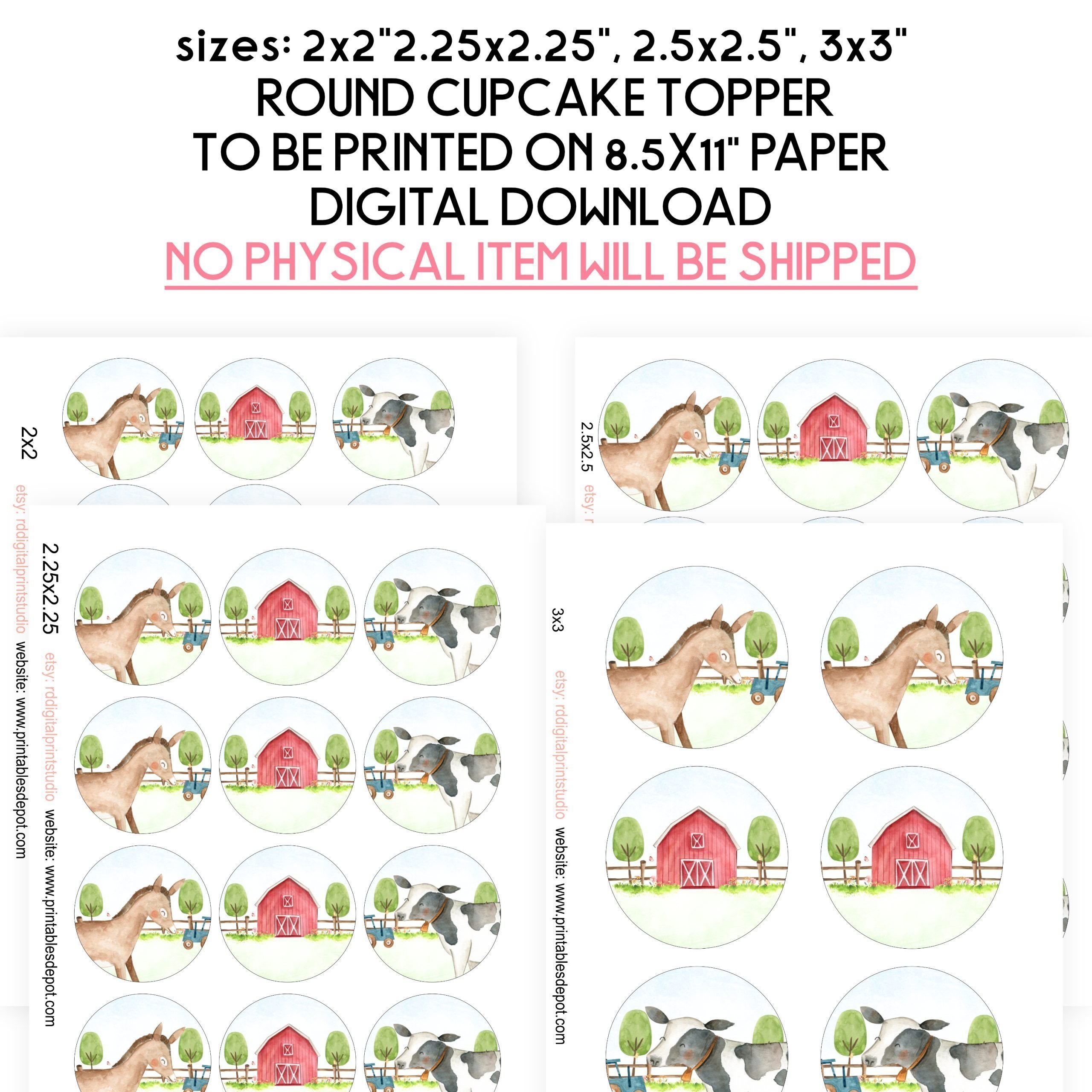 Cupcake Toppers Farm Animal Cupcake Toppers and Favor Tags – Printable Labels for Birthday and Baby Shower Parties Affordable farm animal party decorations