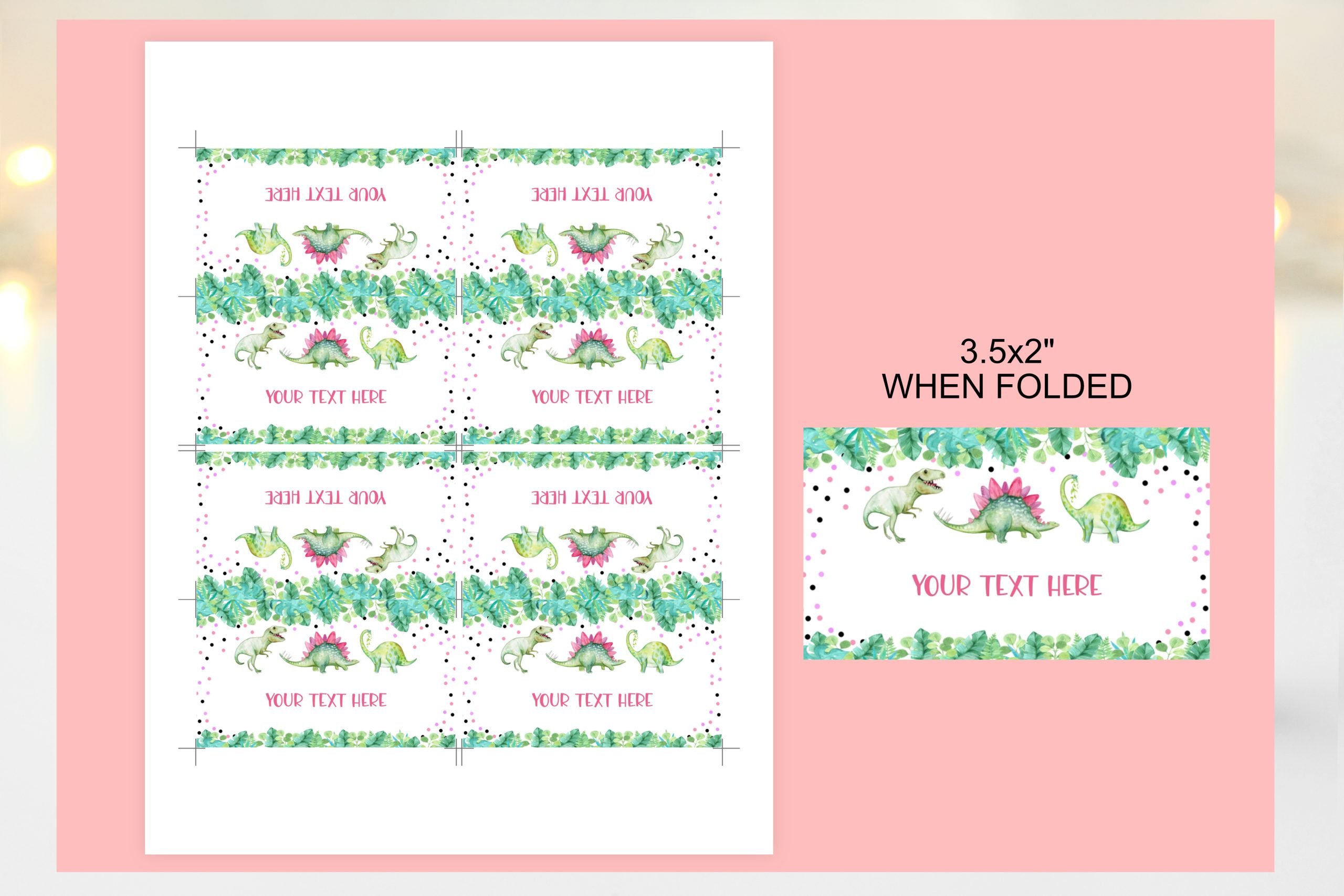 Food Label Editable Dinosaur Food Labels Tent Card | Dino Party | Pink Dinosaur Girl 3.5x2 Size
